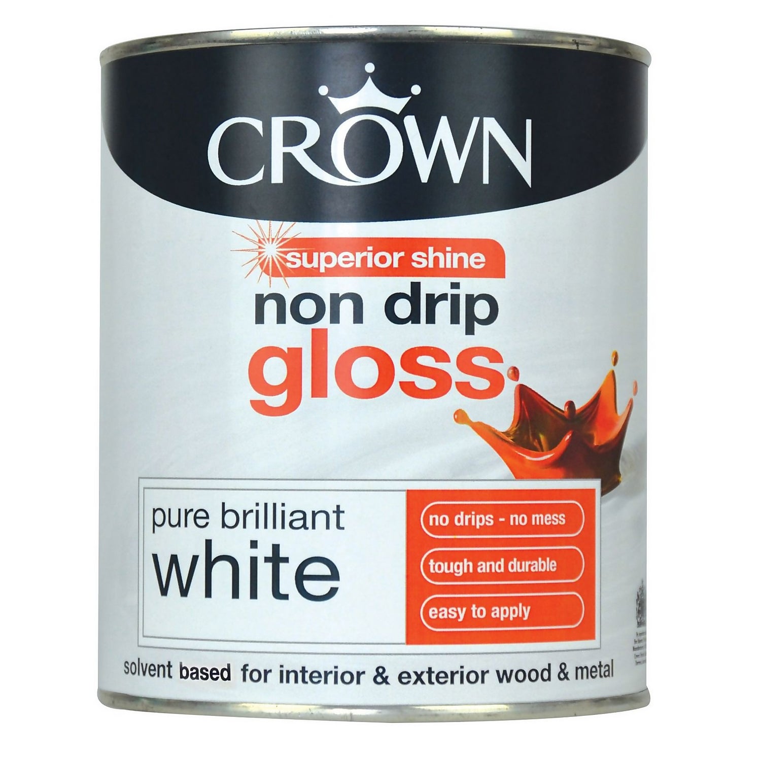 Crown Pure Brilliant White Non Drip Gloss Paint 750ml Homebase