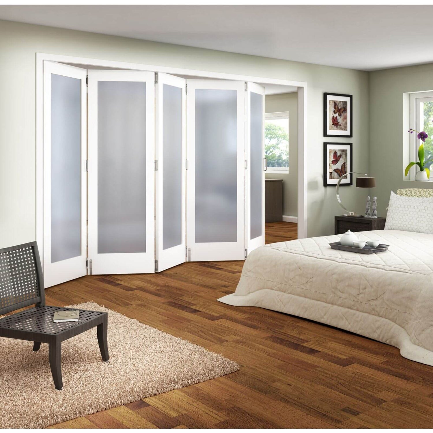 Obscure Glazed White Primed 5 Door Internal Room Divider 3158mm Wide