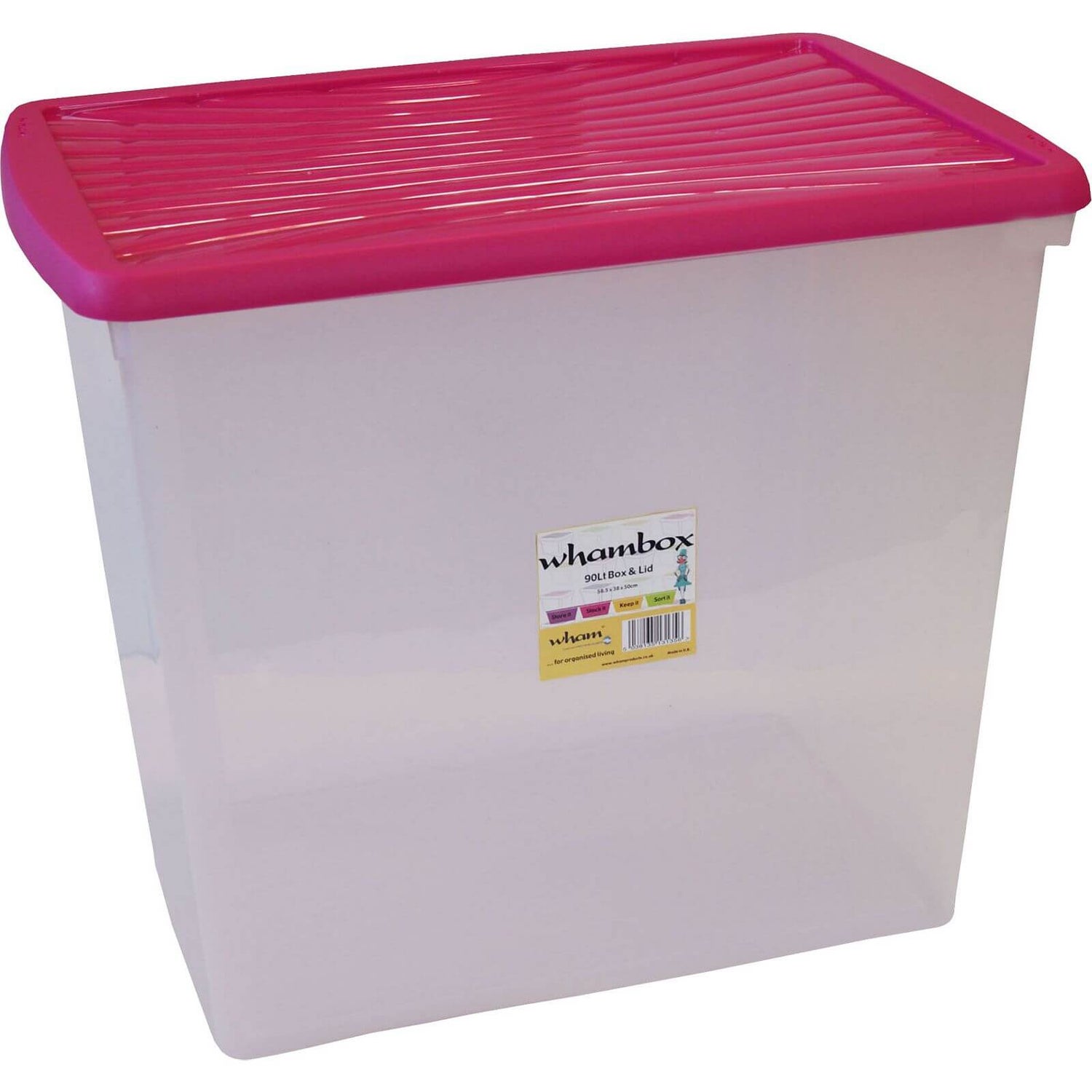 Wham 90L Storage Box & Fuchsia Lid Homebase