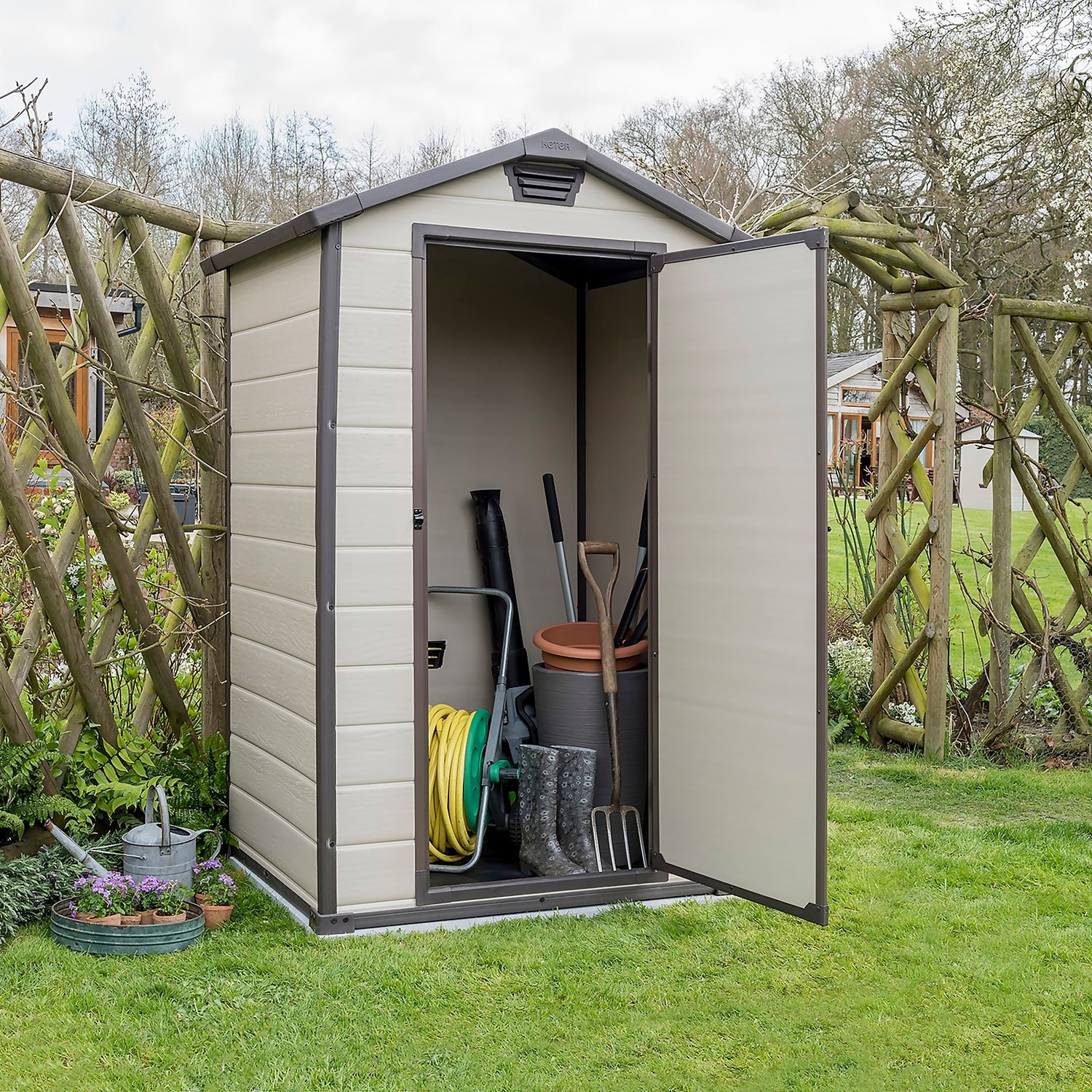 Keter Manor Apex Shed 4x3ft Beige / Brown Homebase
