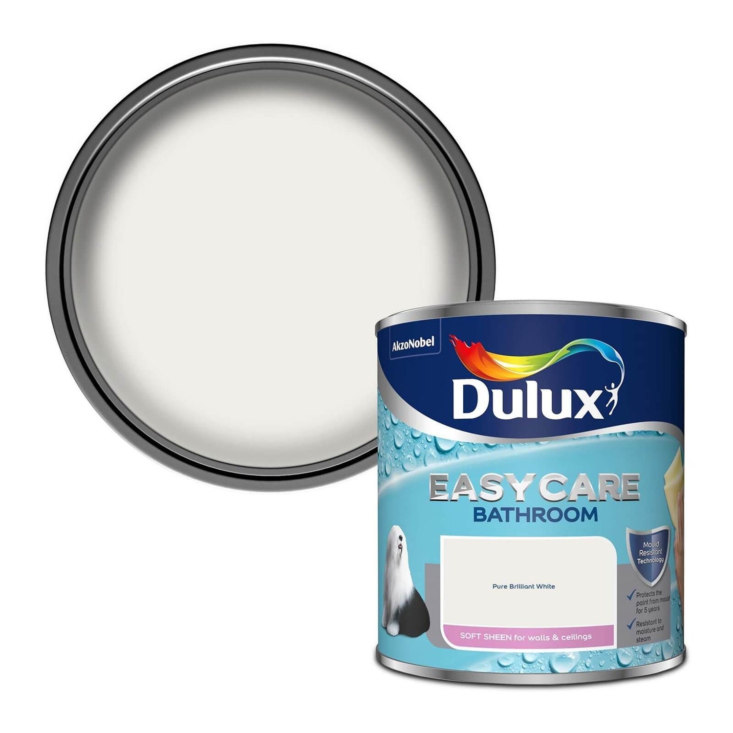 Dulux Easycare Bathroom Pure Brilliant White Soft Sheen Paint 1L Homebase
