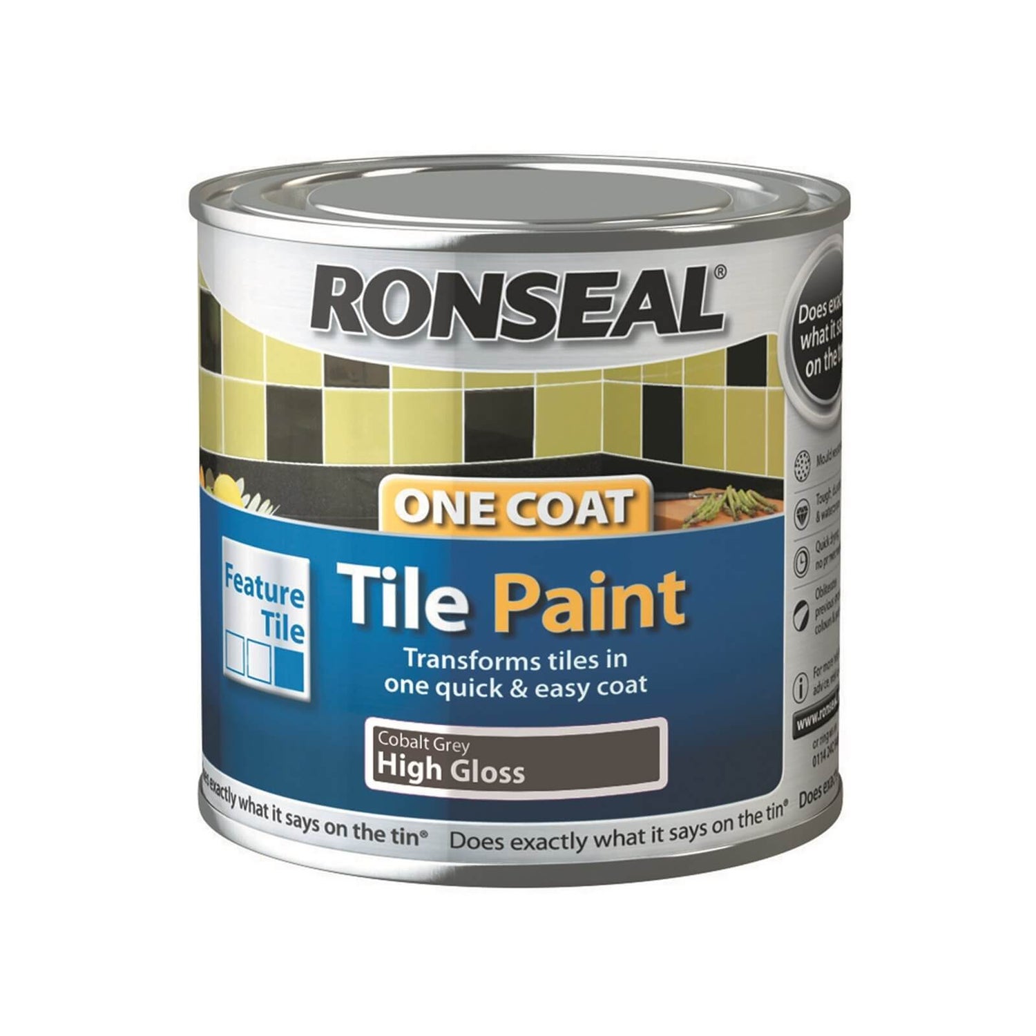 Ronseal One Coat Tile Paint Cobalt Grey High Gloss 250ml Homebase