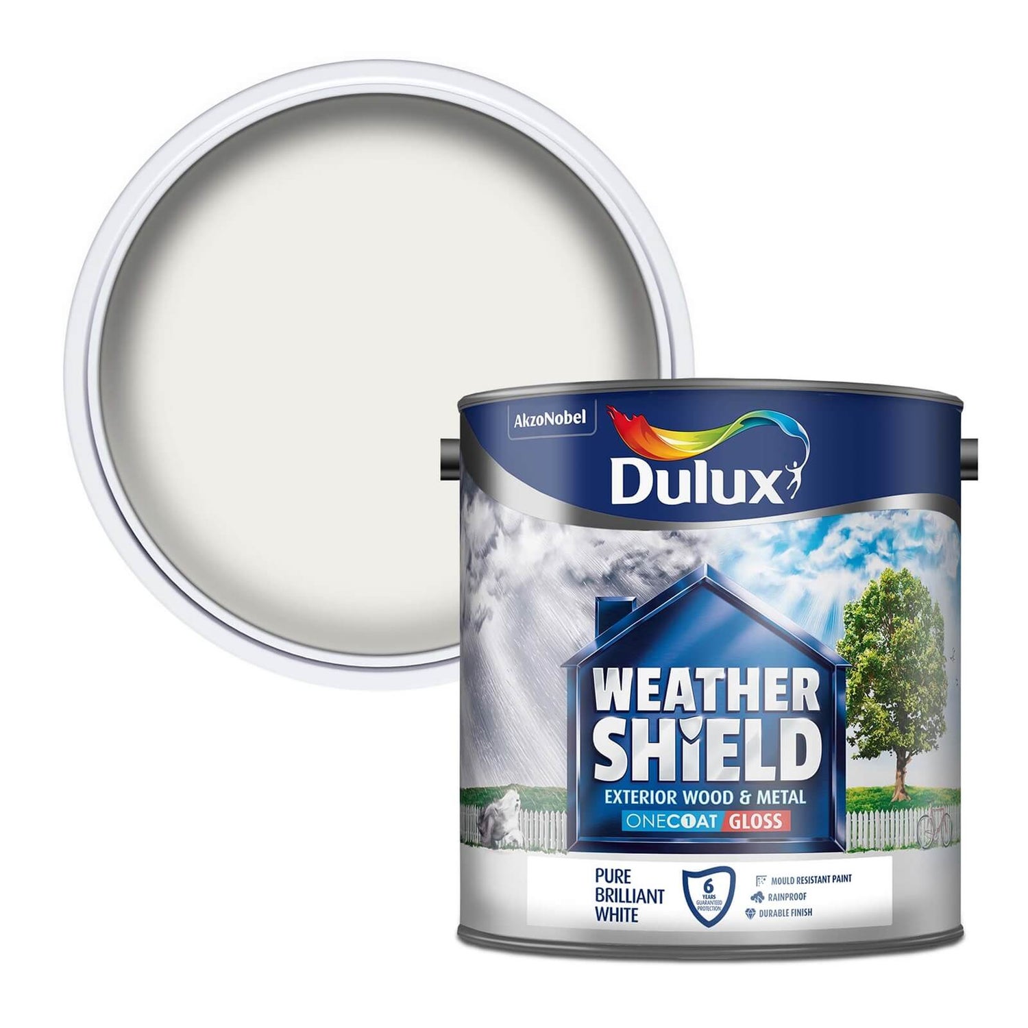 Dulux Weathershield Exterior One Coat Gloss Paint Pure Brilliant White 2.5L Homebase