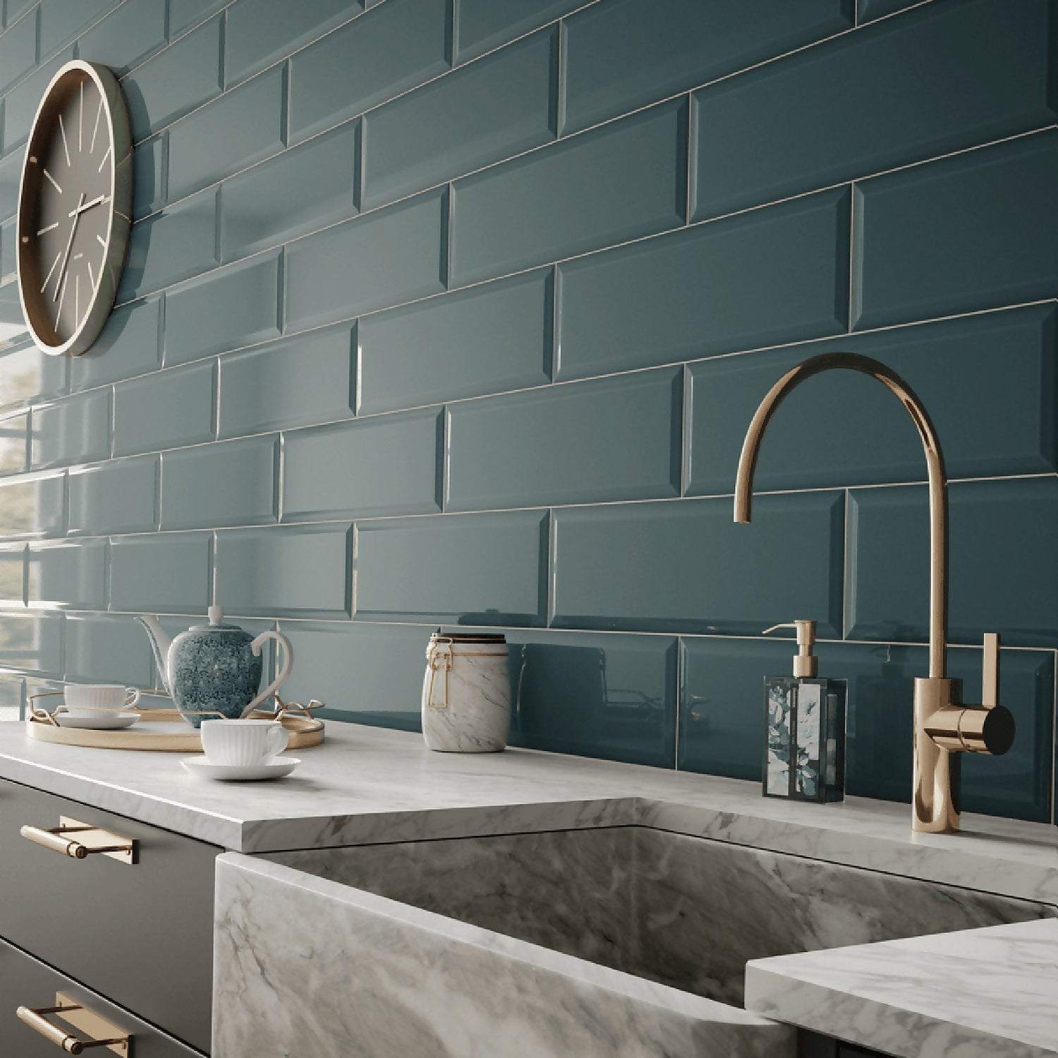 V&A Metro Peacock Wall Tile 13 Pack Homebase
