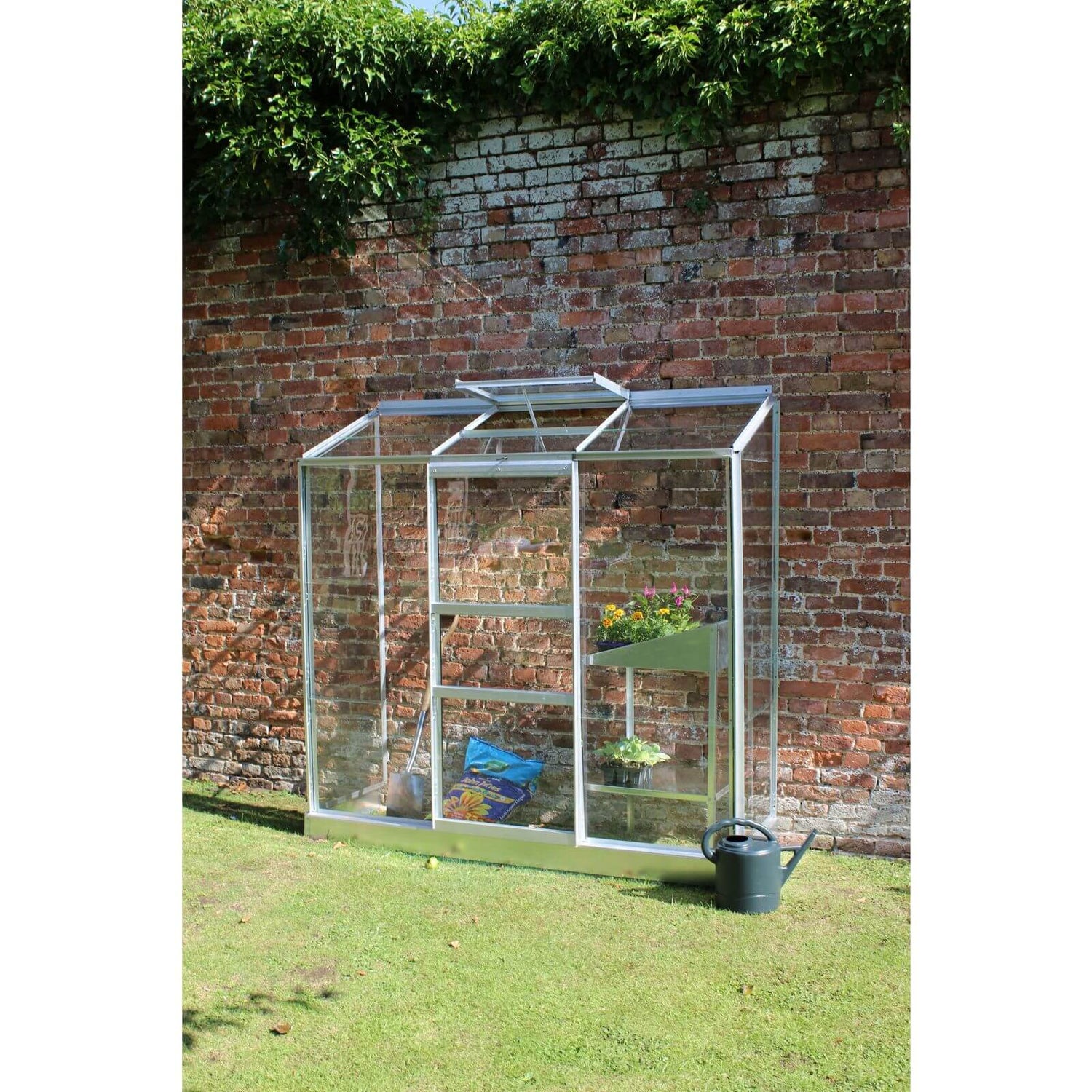 Halls Wall Garden 26 Aluminium Greenhouse with Toughened Glass & Base