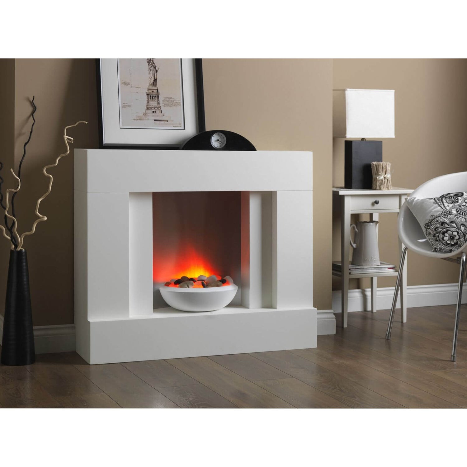 Suncrest Eclipse Electric Fireplace Suite White Homebase