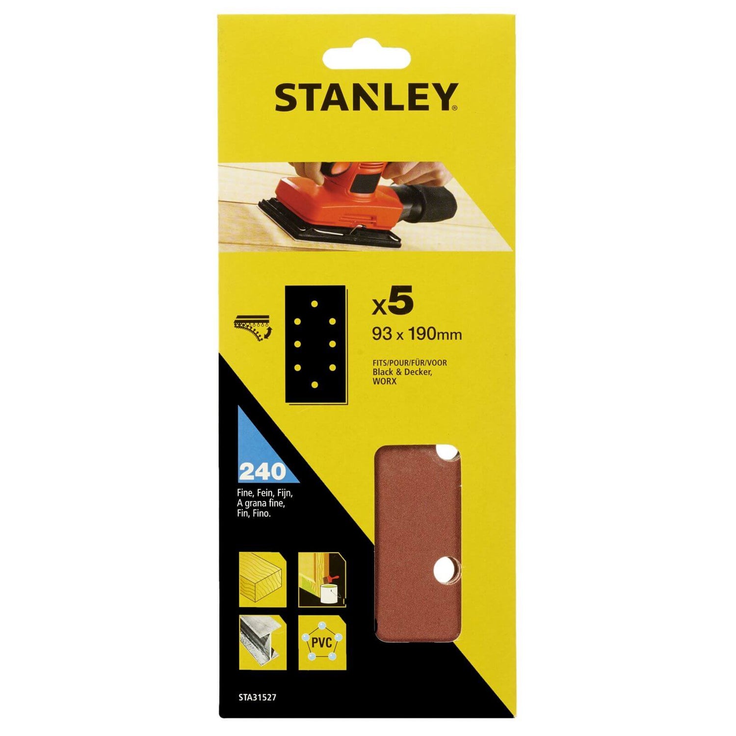 Stanley 1/3 Sander Sheets 240G Hook & Loop Sanding Sheets STA31527XJ