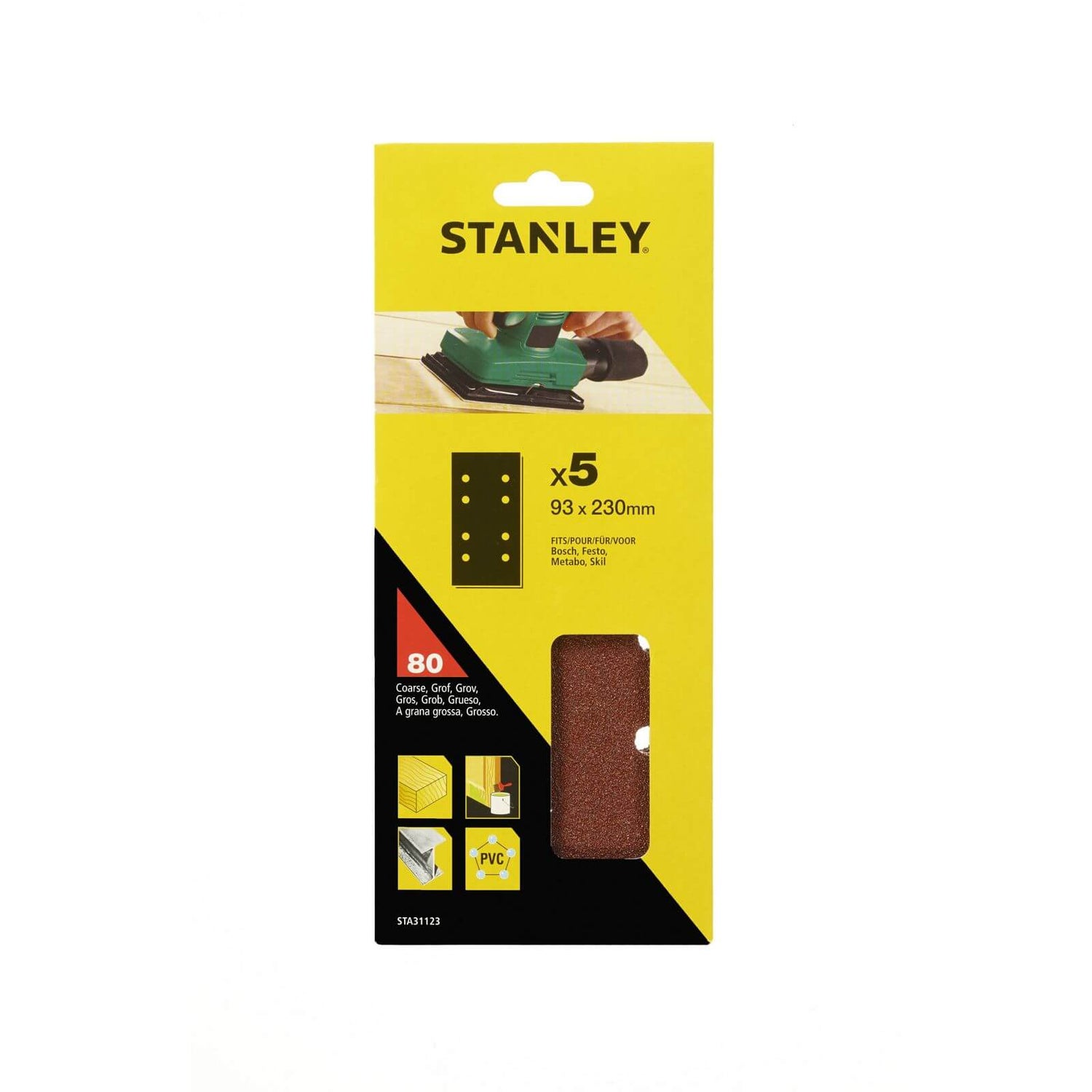 Stanley 1/3 Sheet Sander Punched Wire Clip 80G Sanding Sheets Homebase