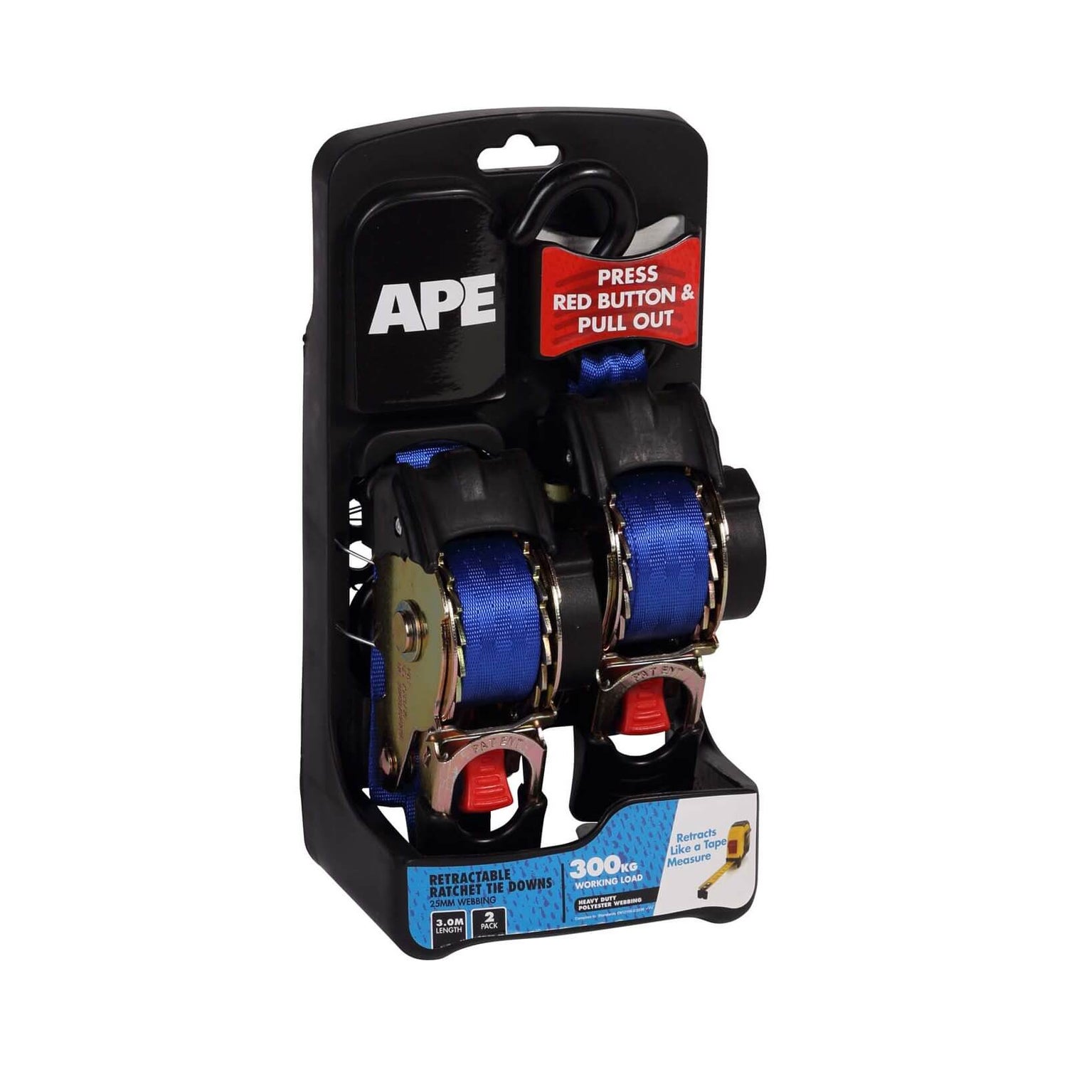 Retractable Tie Down 300kg 3m 2 Pack Homebase