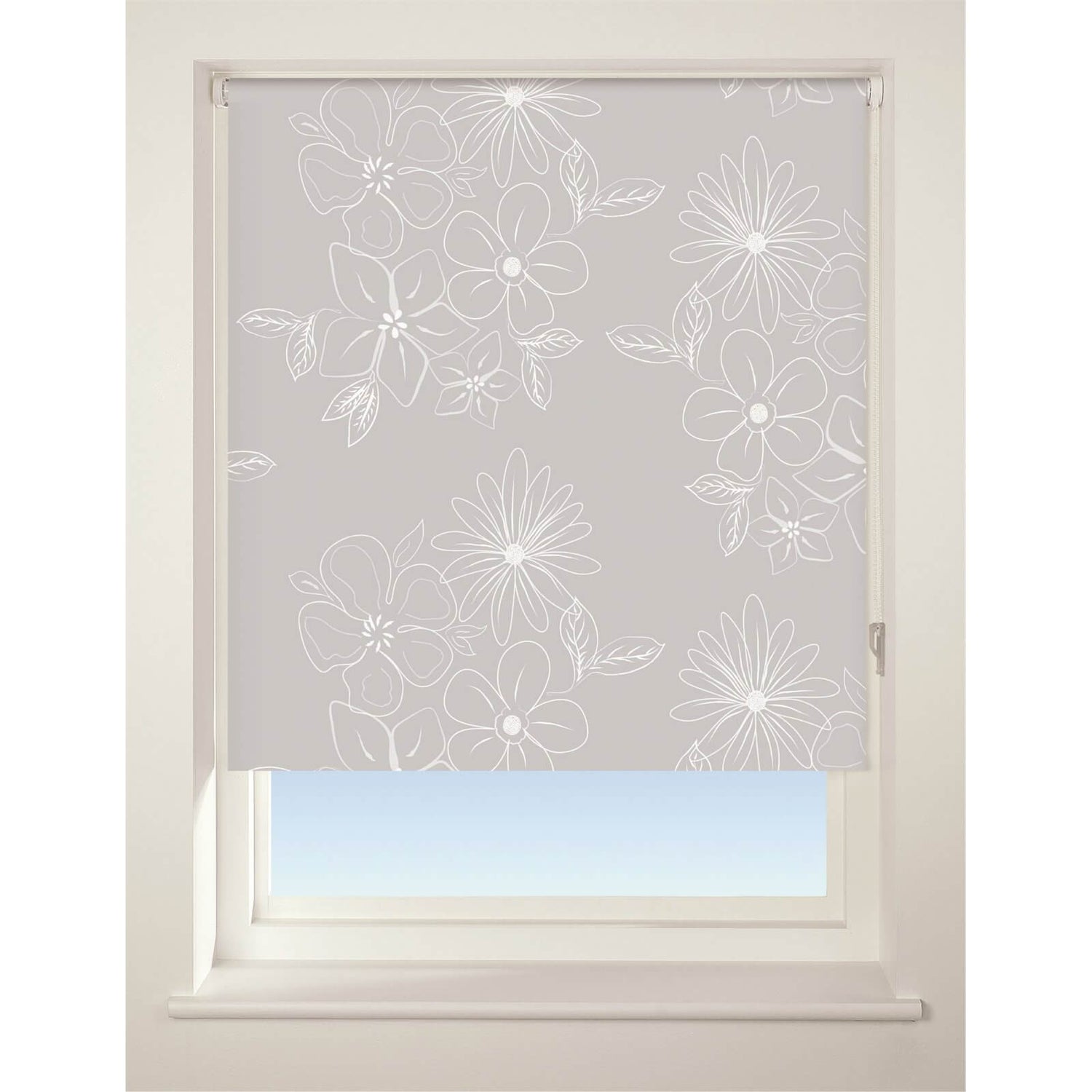 Floral Cluster Roller Blind 90cm Grey Homebase