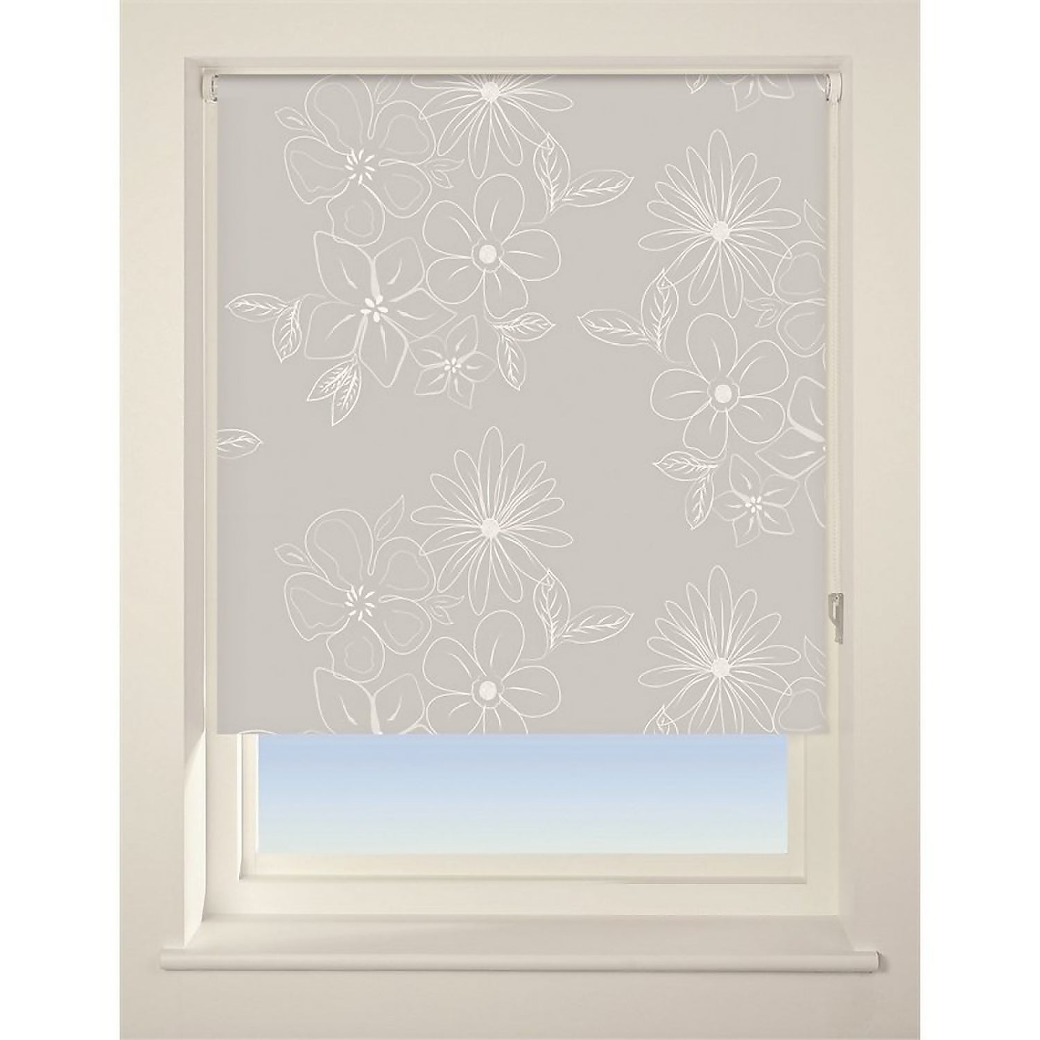 Floral Cluster Roller Blind 120cm Grey Homebase