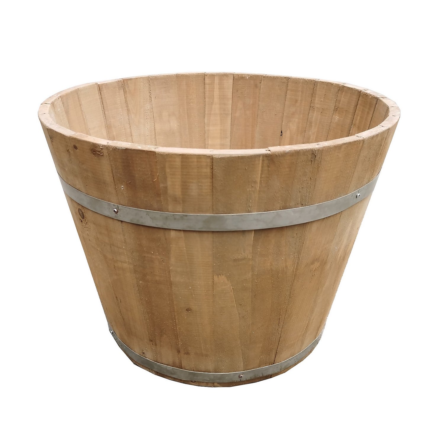 Wooden Barrel Plant Pot - 30cm | Homebase