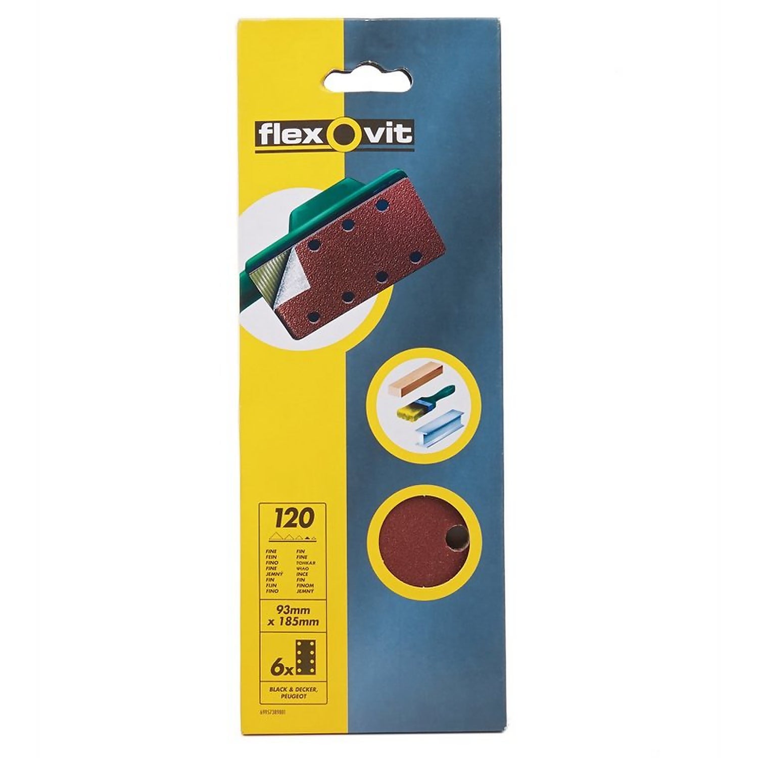Flexovit PTA Sanding Sheets 1/3 93 x 185mm 120 Grit Homebase