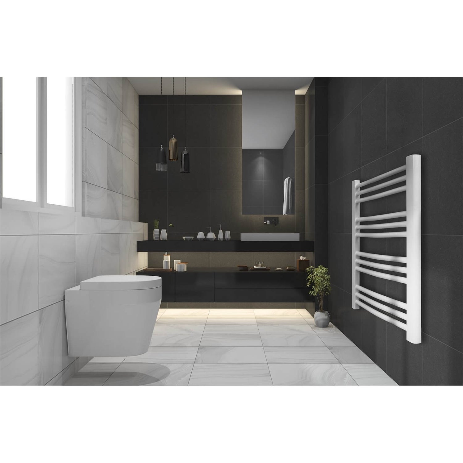 White Curved Heated Towel Rail 1200 x 550mm Homebase
