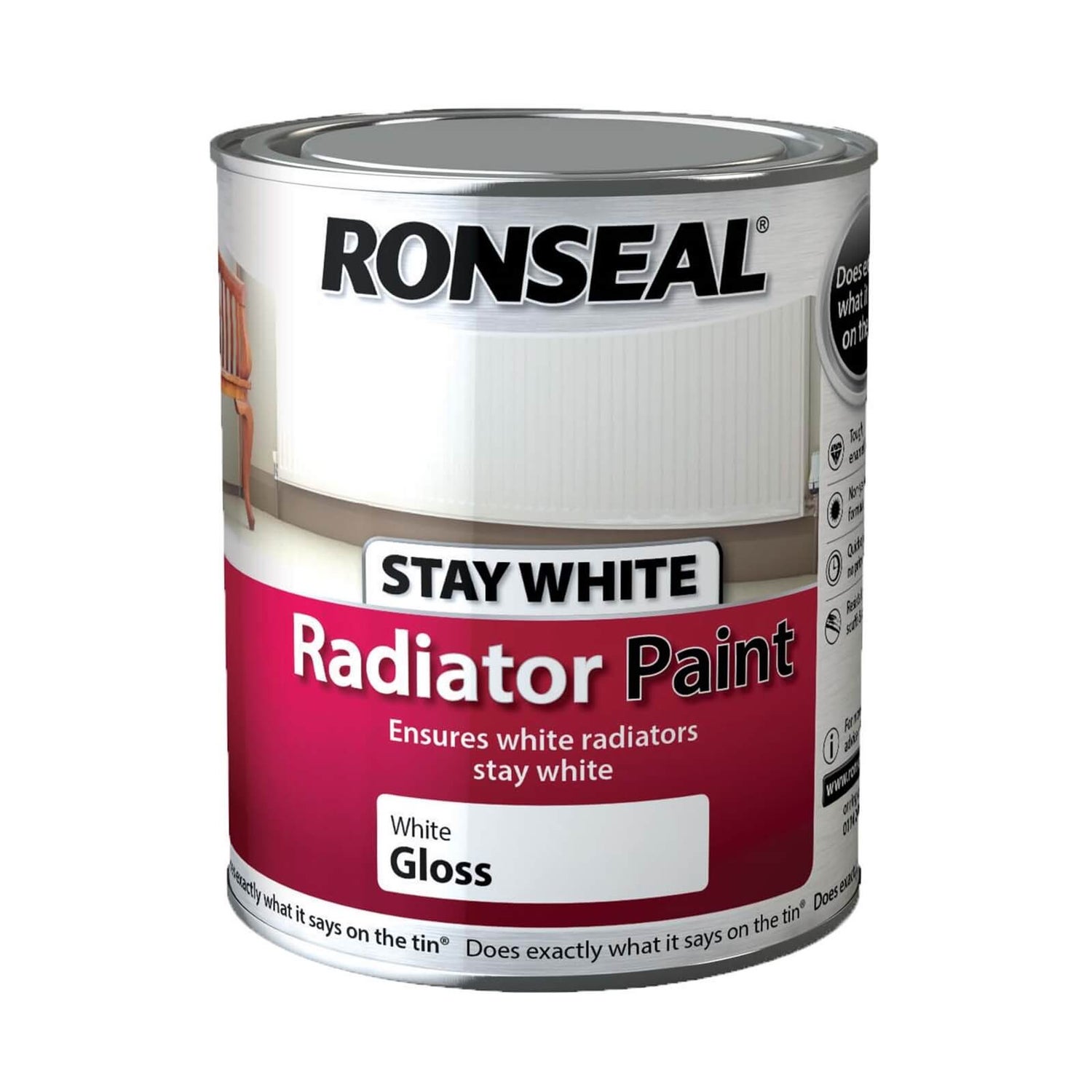 Ronseal Stays White Radiator Paint Gloss 750ml Homebase