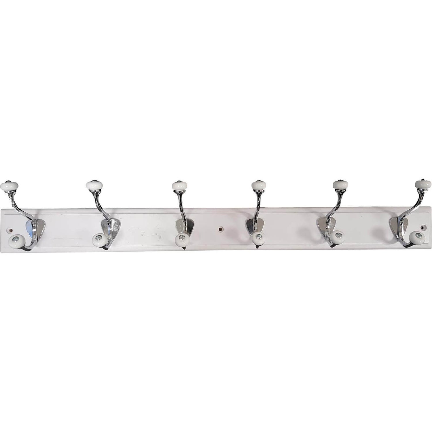 6 Porcelain Tipped Hat and Coat Hooks on White Board Homebase