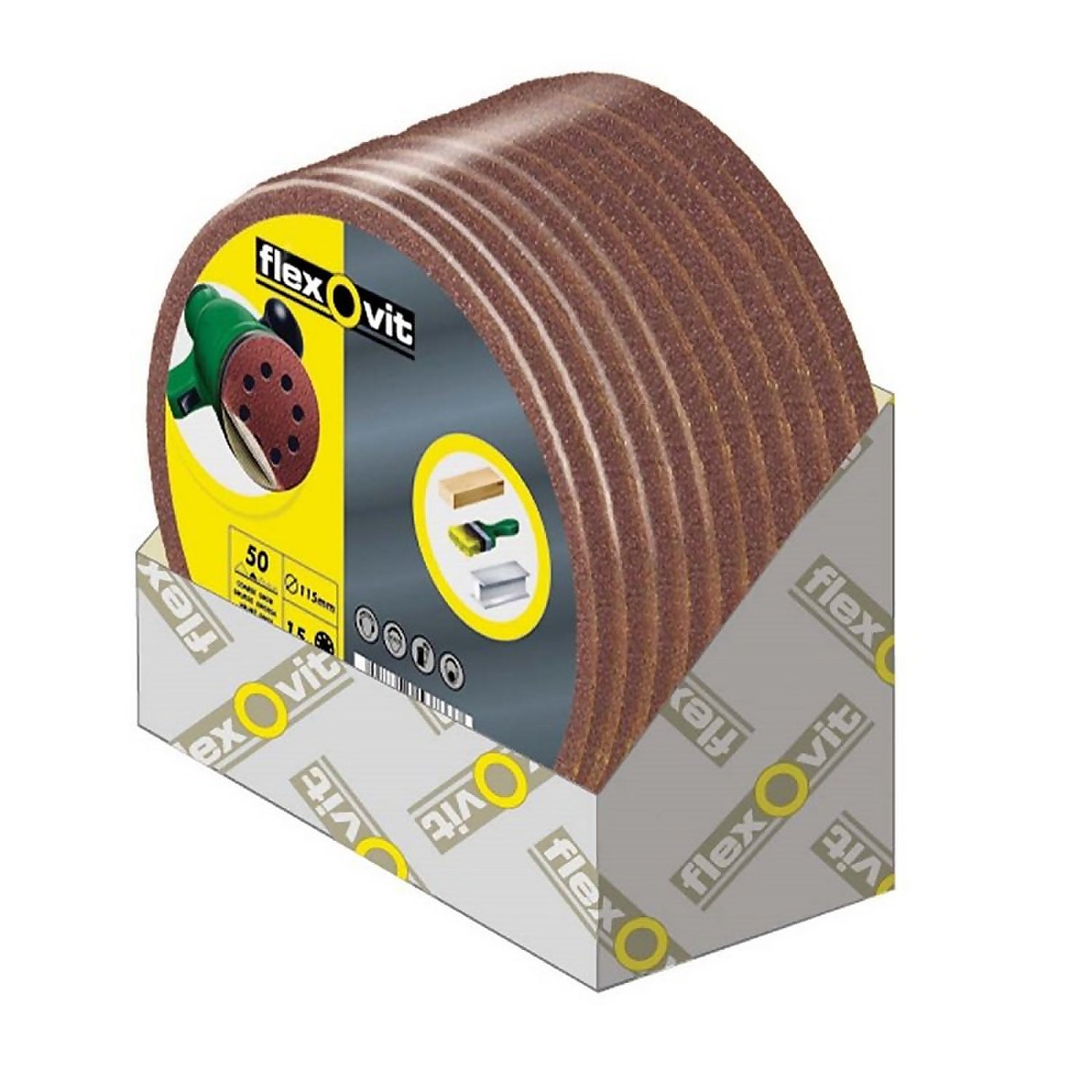 Flexovit Circular Sanding Discs 125mm 120 Grit Fine 15 Pack
