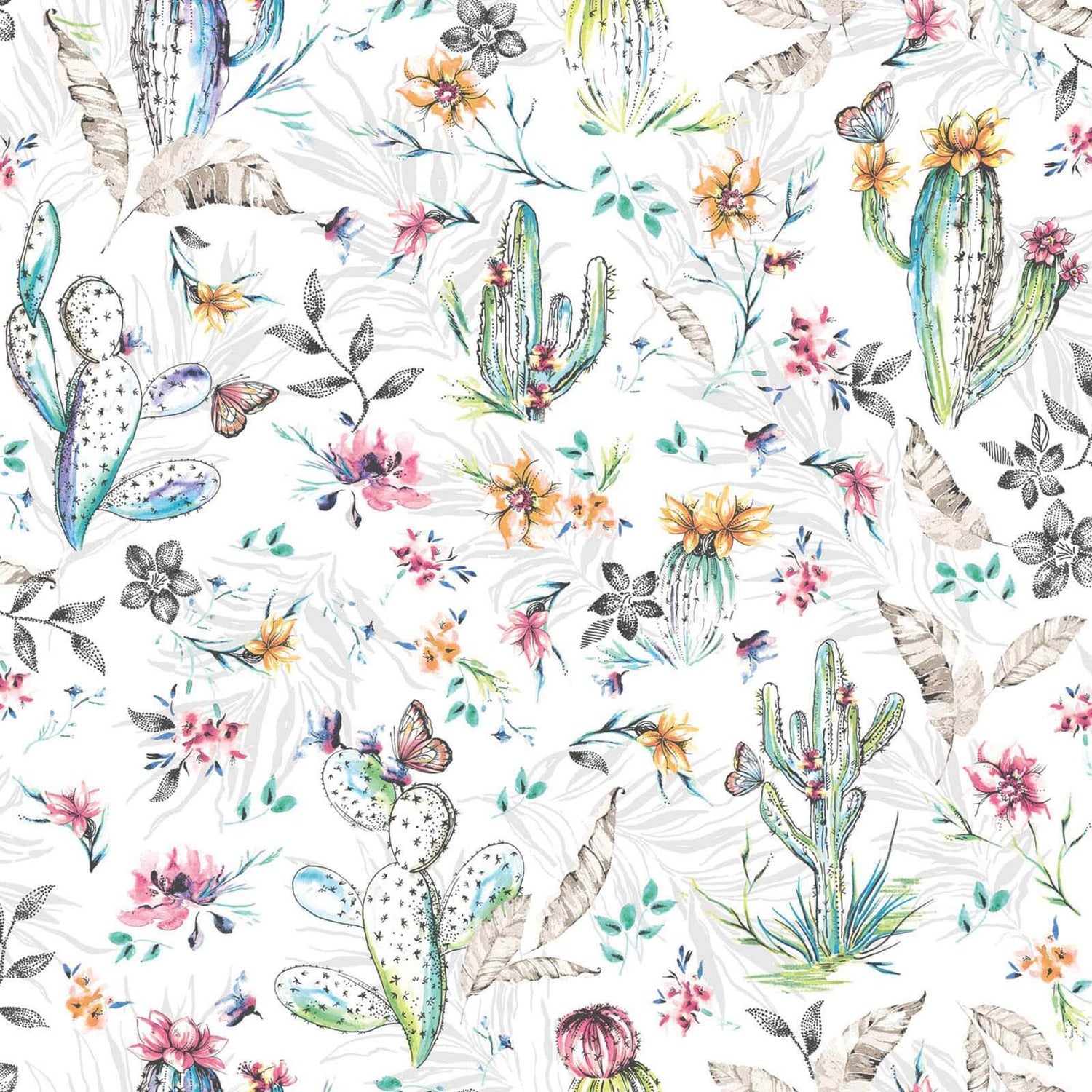Holden Decor Cactus Floral Smooth Metallic Multi Coloured Wallpaper