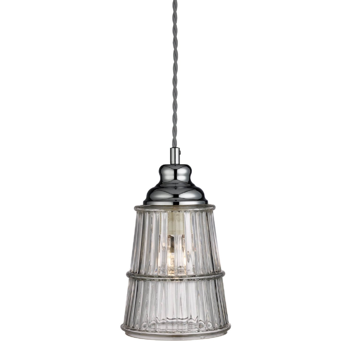 Cleve 1 Light Glass Pendant Light Chrome and Grey Homebase