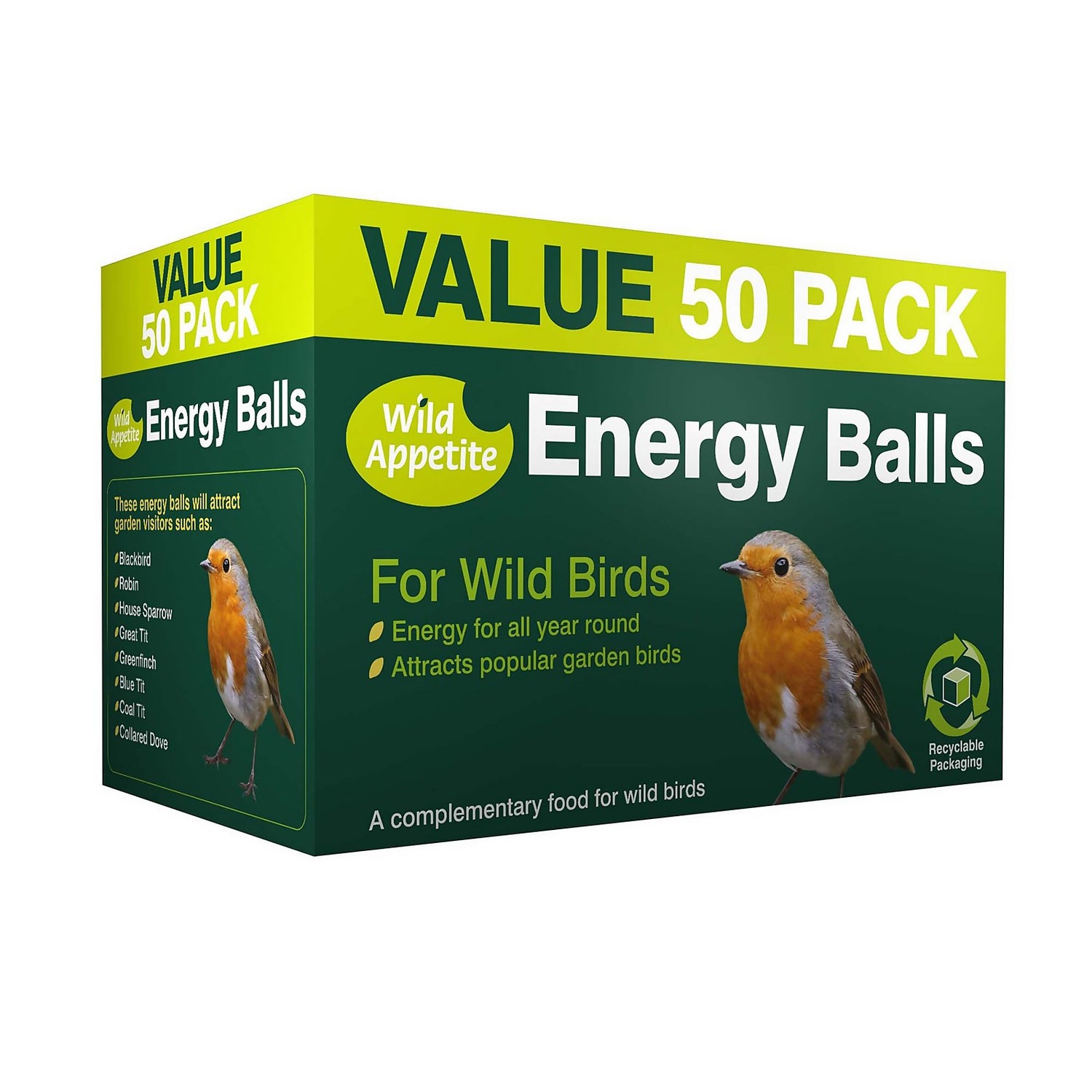 Wild Appetite Suet Energy Fat Balls for Wild Birds 50 Pack Homebase