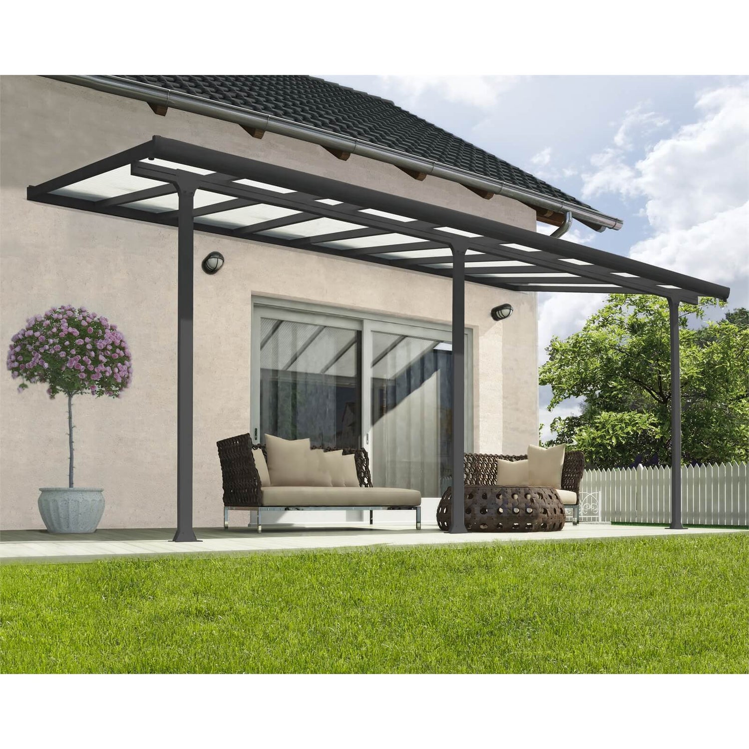 Palram Feria Patio Awning 3 x 5.46ft Grey Homebase