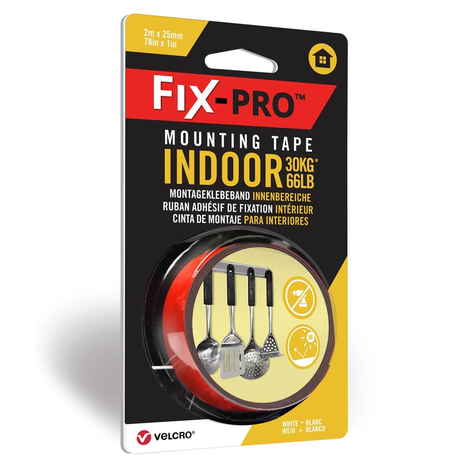 VELCRO Mounting Tape 2m x 25mm White Indoor Homebase