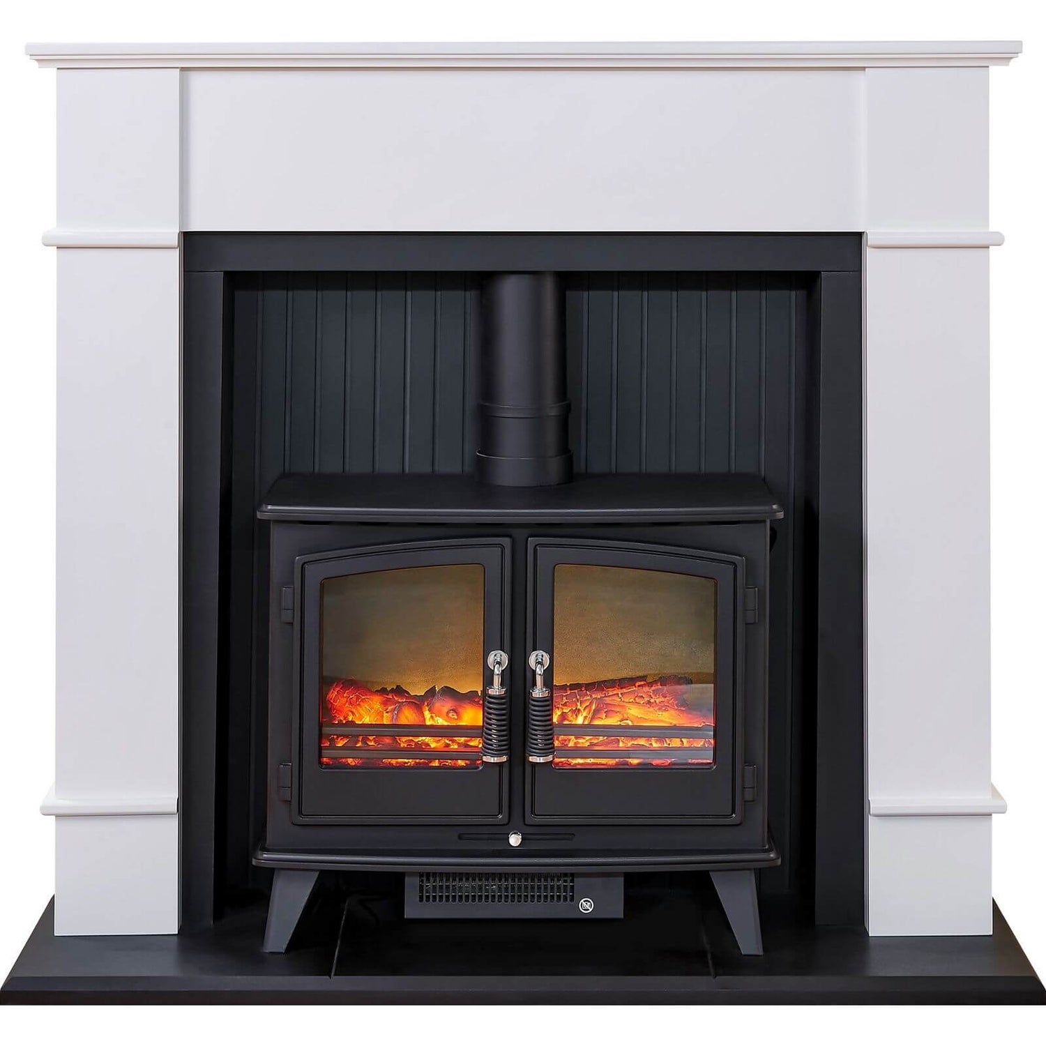 Adam Oxford in White with Woodhouse Electric Stove Homebase