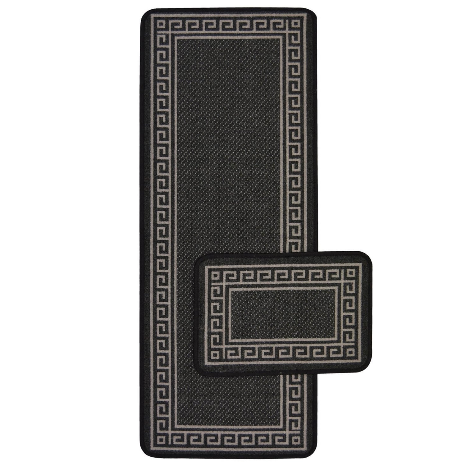 Greek Key Black Runner & Mat Set 57x100 & 57x40cm Homebase