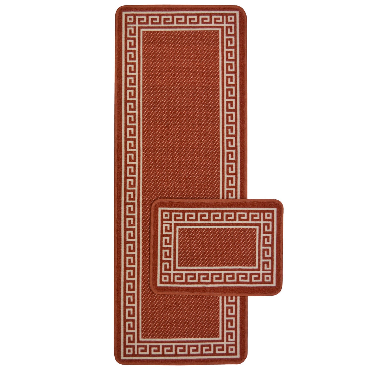 Greek Key Terracotta Runner & Mat Set 57x150 & 57x40cm Homebase