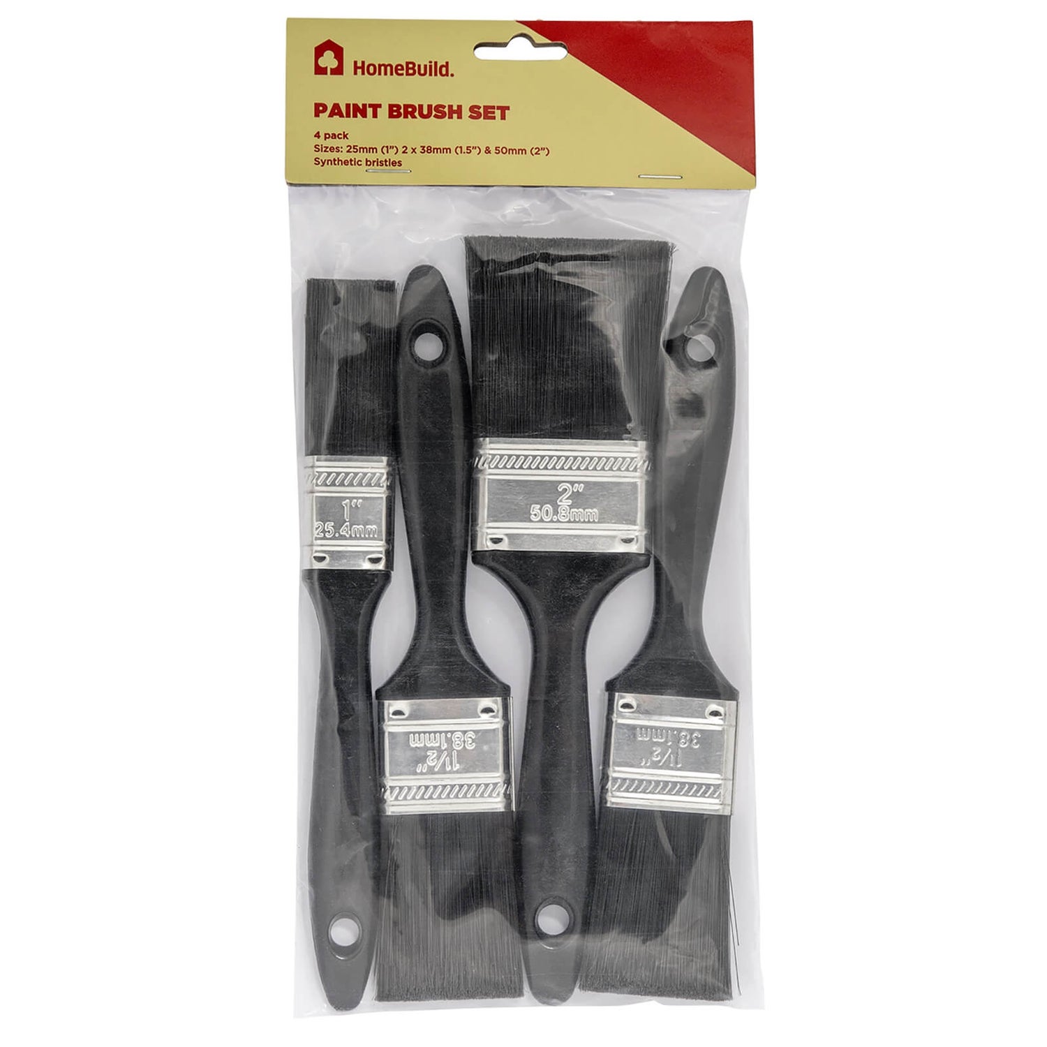 Set of 4 HomeBuild Paint Brushes 25/2x38/50mm Homebase