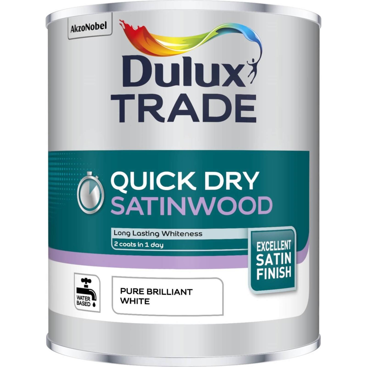 Dulux Trade Quick Drying Satinwood Paint Pure Brilliant White 1L