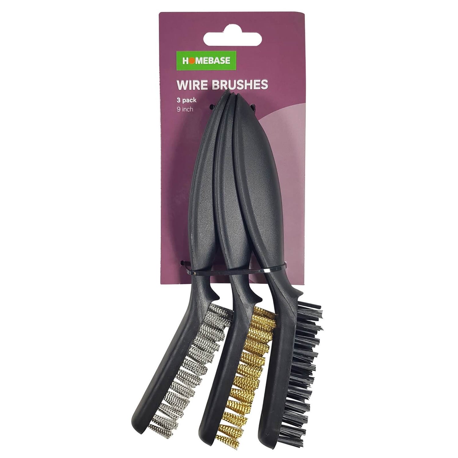 3 Piece Wire Scrub Brush Set 9in Homebase