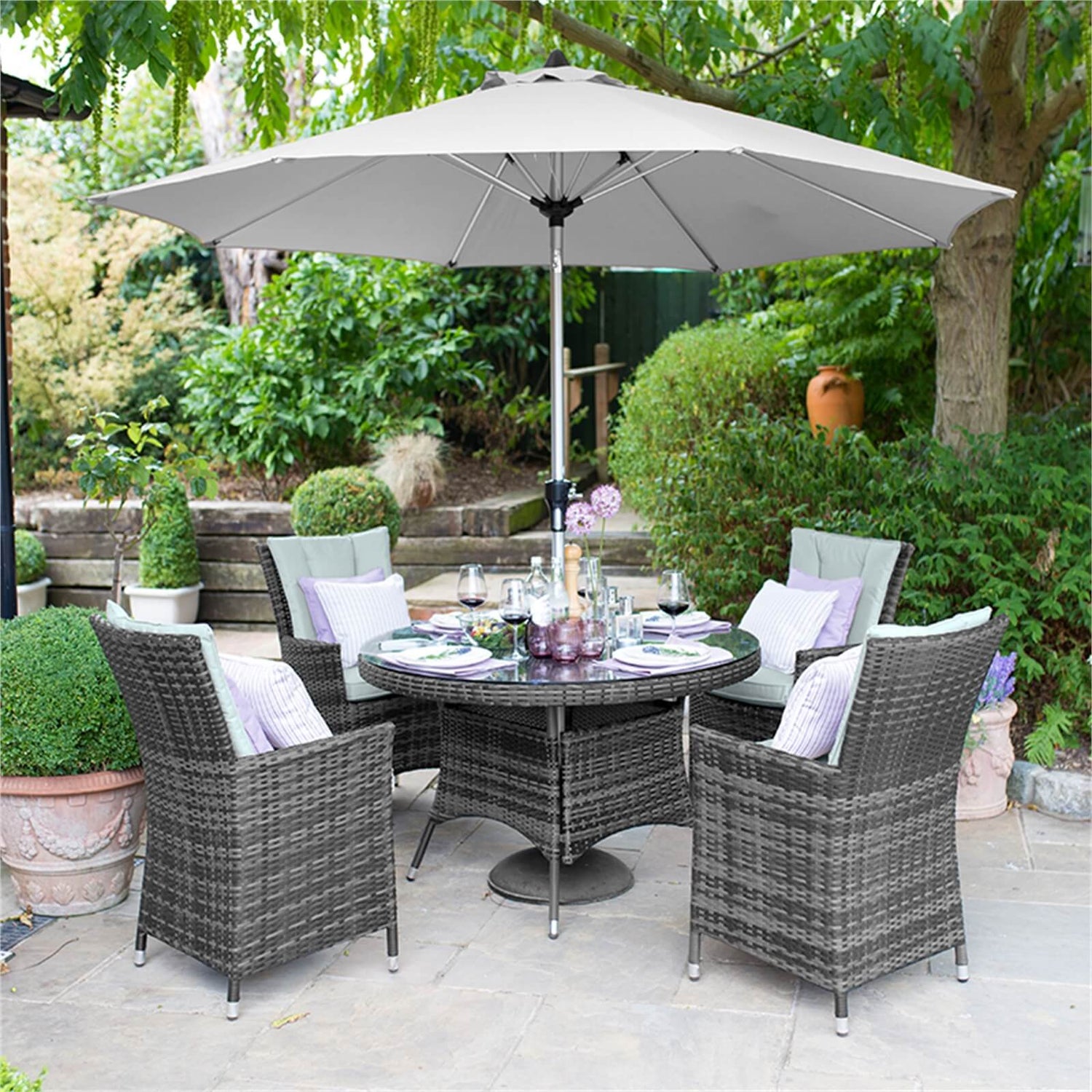 Nova Florence 4 Seater Rattan Round Dining Set in Grey Homebase