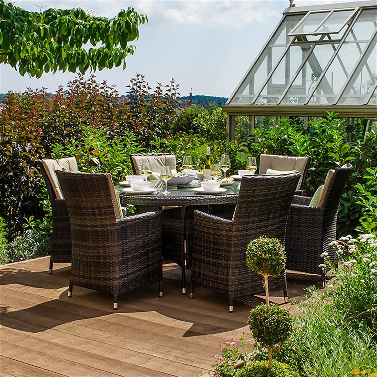 Nova Florence Rattan 6 Seater Oval Dining Set in Brown Homebase