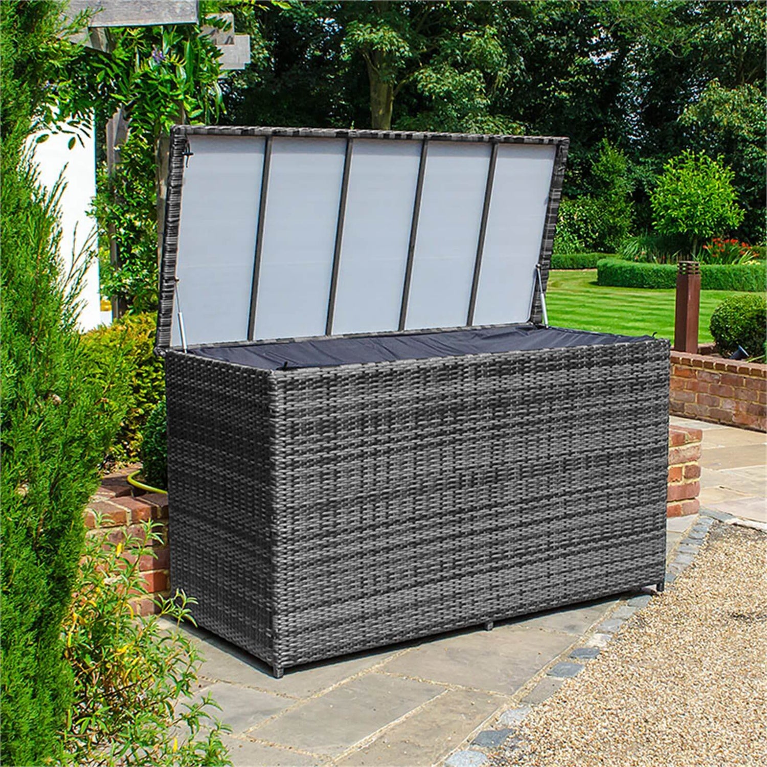 Rattan Garden Storage Box - Grey | Homebase