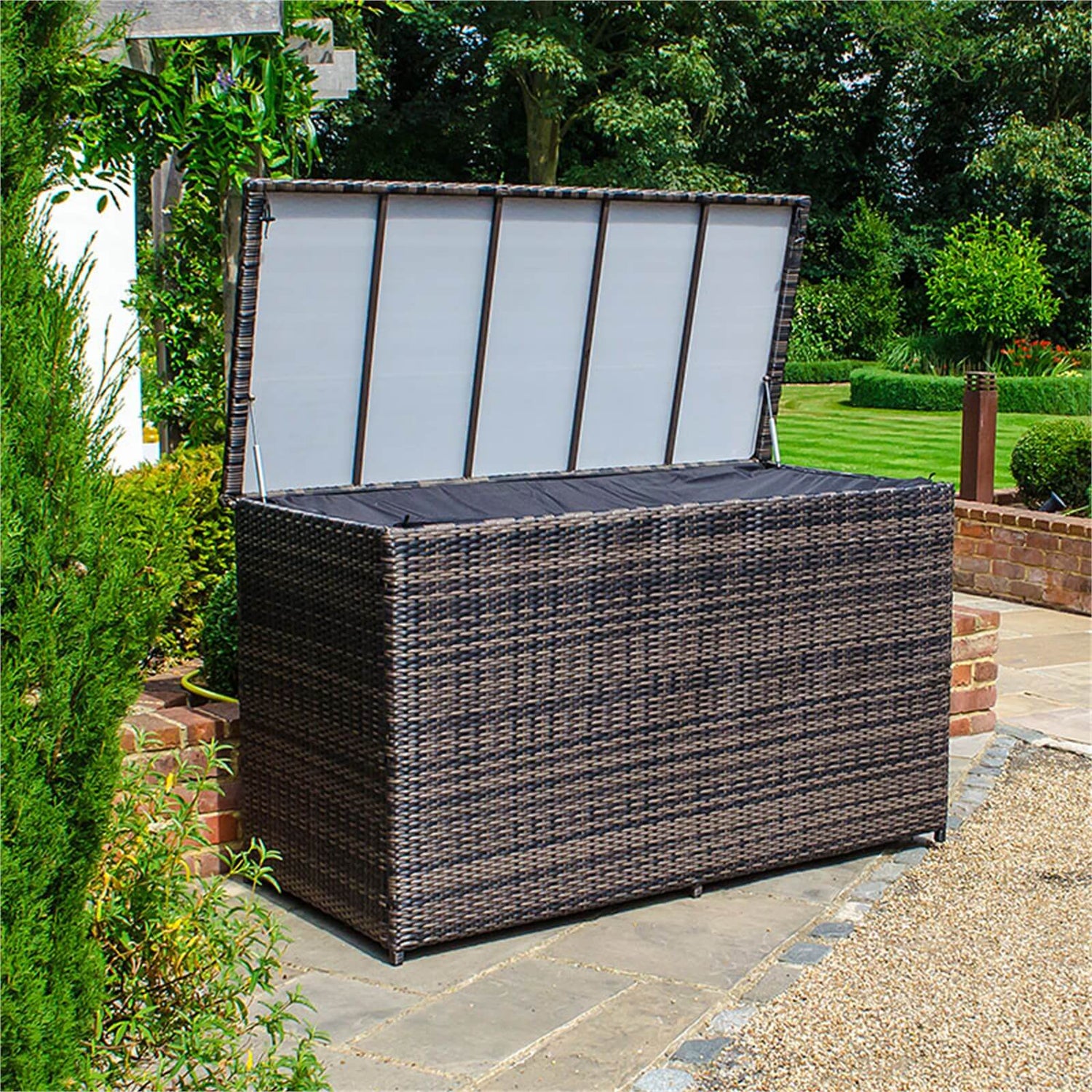 Rattan Garden Storage Box Brown Homebase