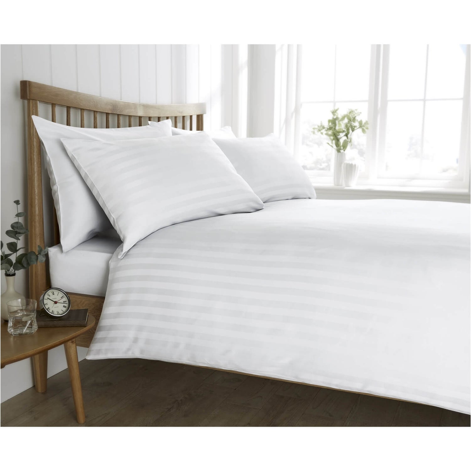 Behrens Satin Stripe White Double Duvet Cover Set Homebase