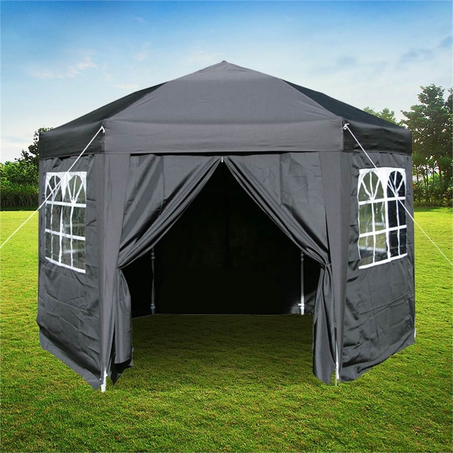 Airwave Pop Up Hexagon Gazebo 3.5 Black Homebase