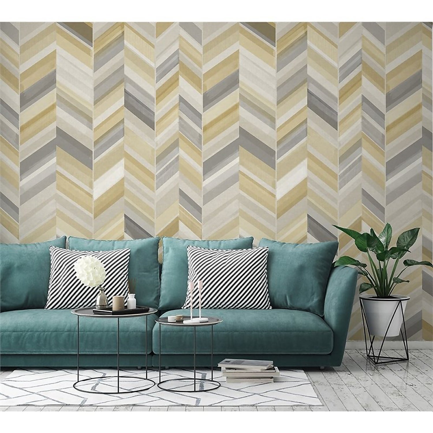 Grandeco Chevron Yellow Digital Wallpaper Mural Homebase