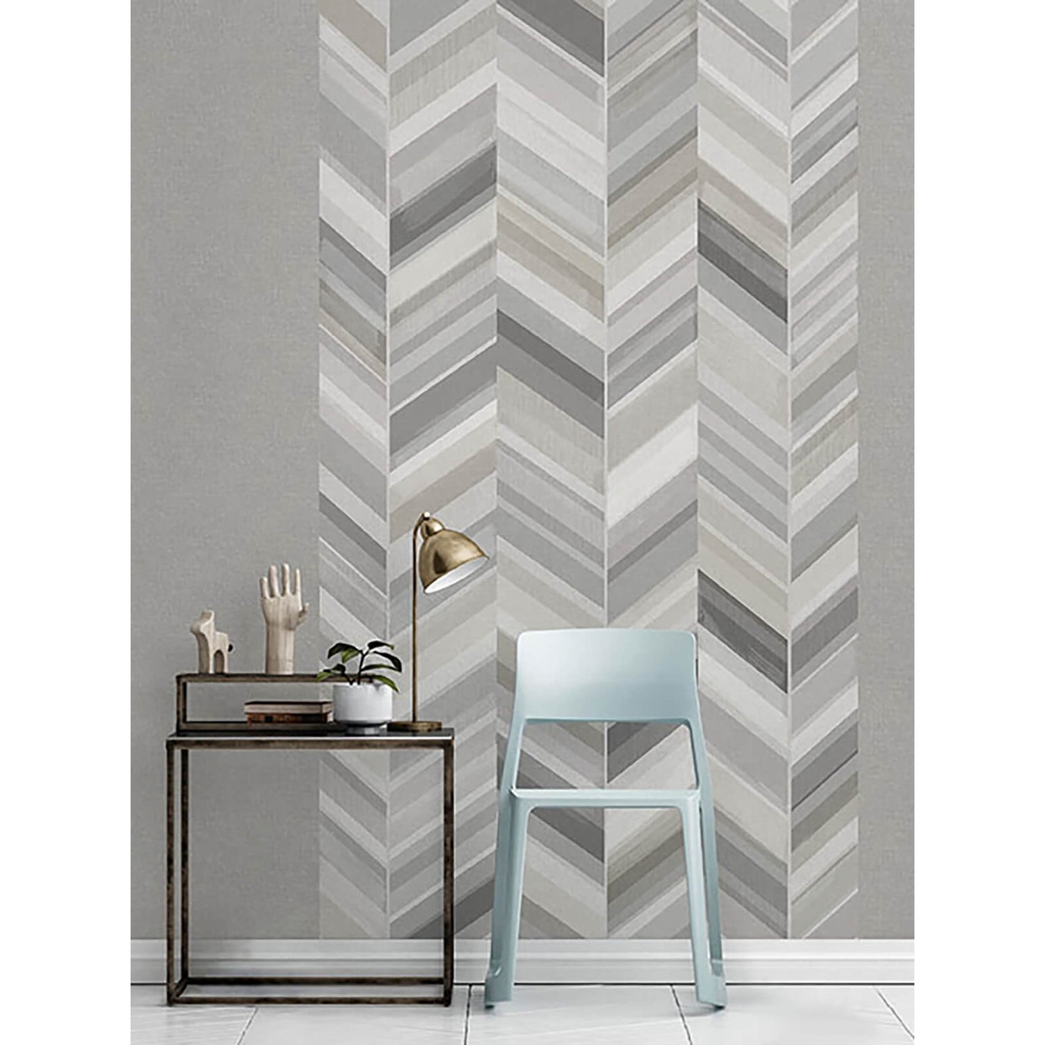 Grandeco Chevron Grey Digital Wallpaper Mural Homebase