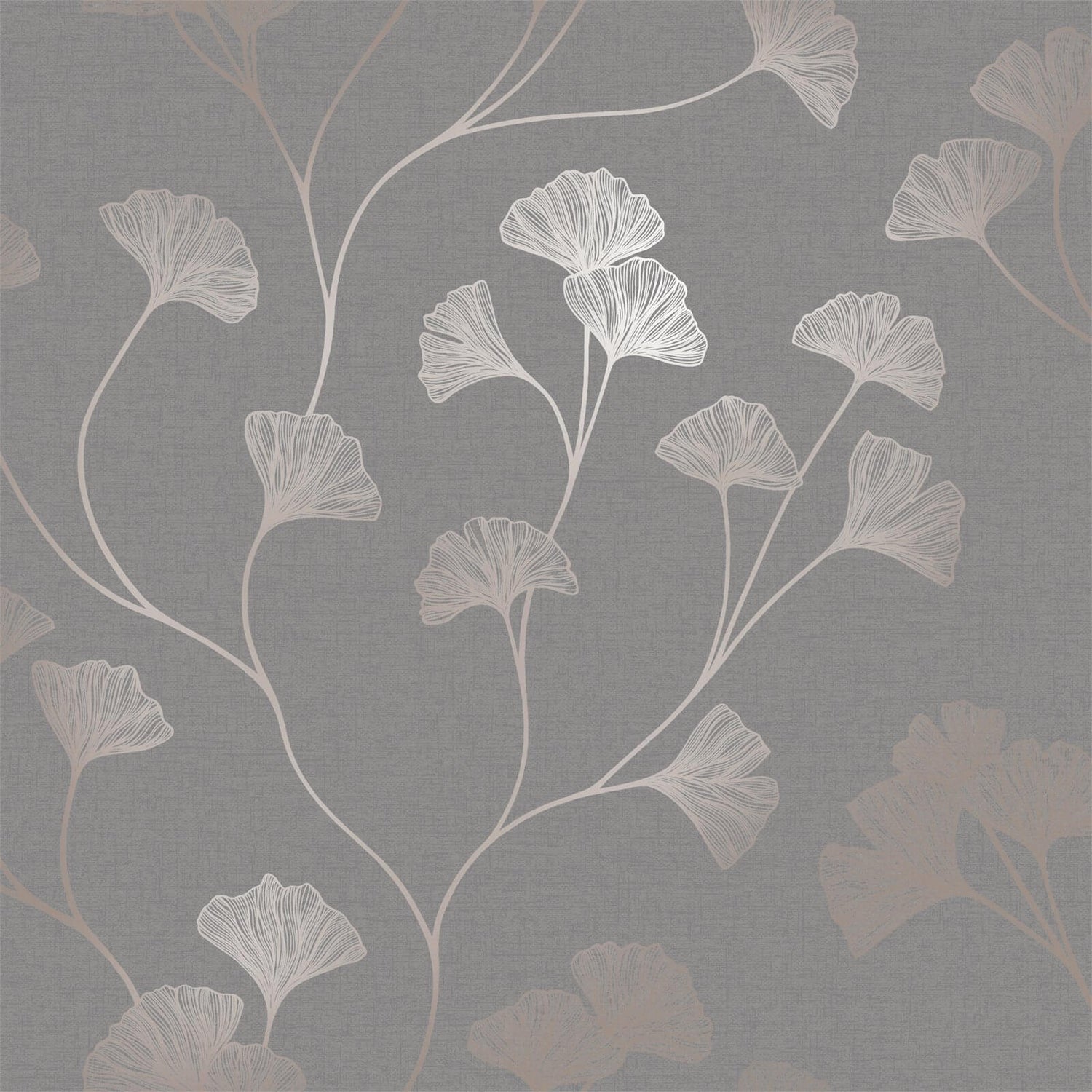 Holden Decor Glistening Ginkgo Floral Smooth Metallic Dark Grey and
