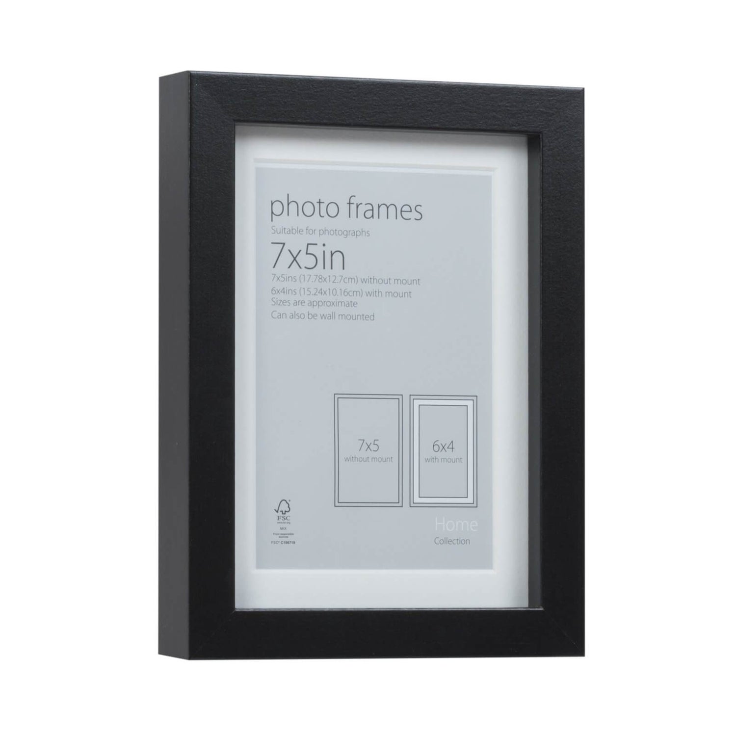 Photo Frame Black 7 x 5 with 6 x 4 Mount Aperture Homebase