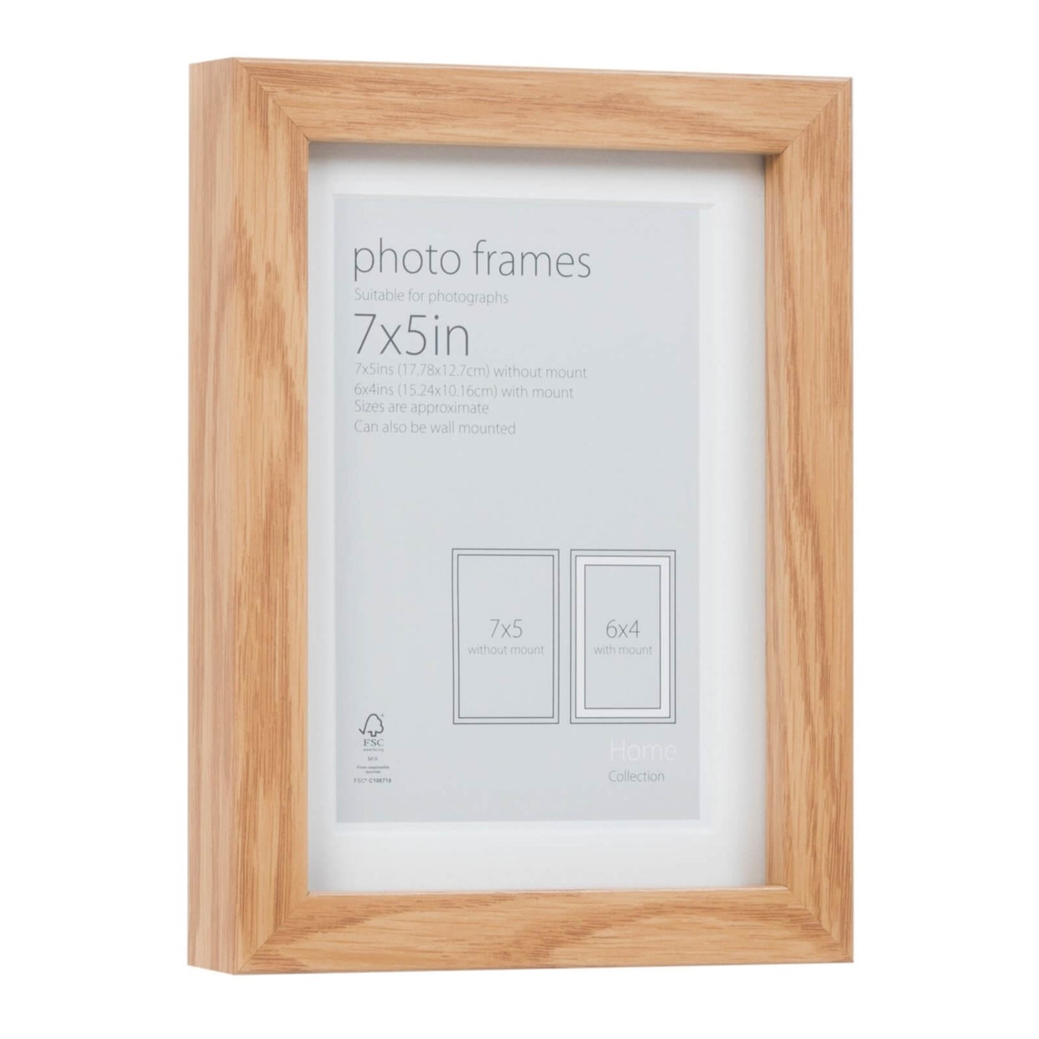 Photo Frame Oak 7 x 5 with 6 x 4 Mount Aperture Homebase
