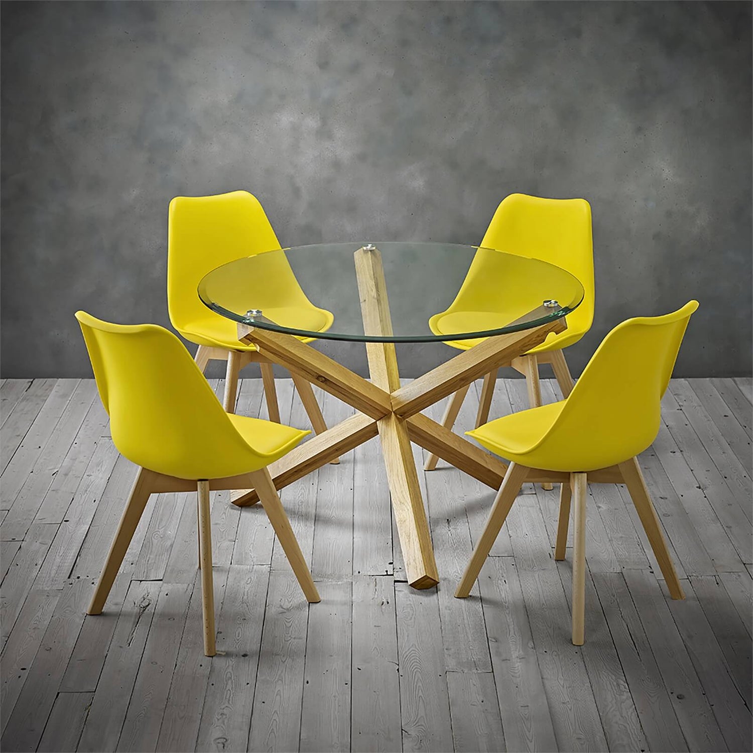 Oporto 4 Seater Dining Set Louvre Dining Chairs Yellow Homebase