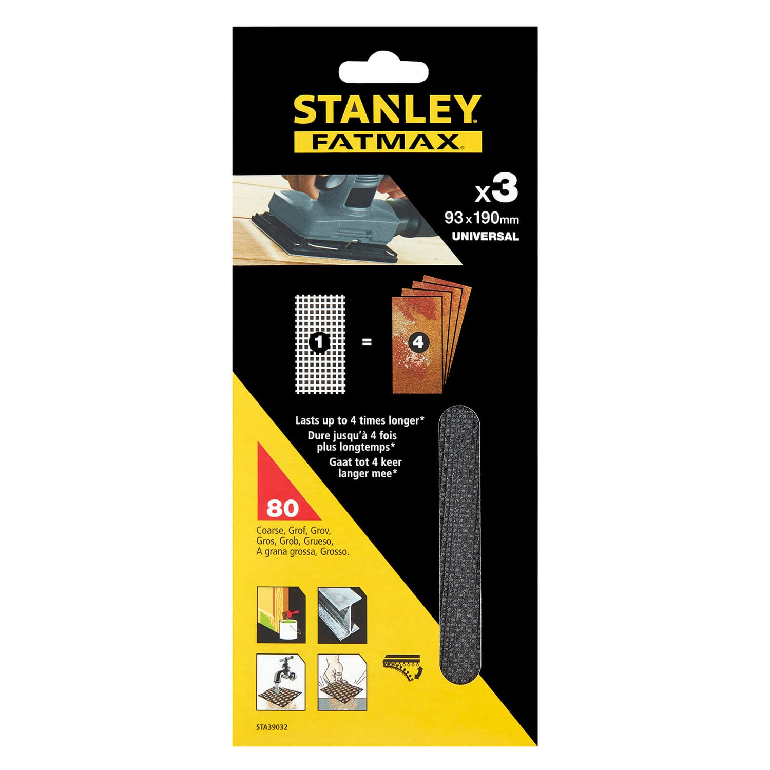 STANLEY FATMAX 3x 80g 1/3 Mesh Sanding Sheets 93 x 230mm Homebase