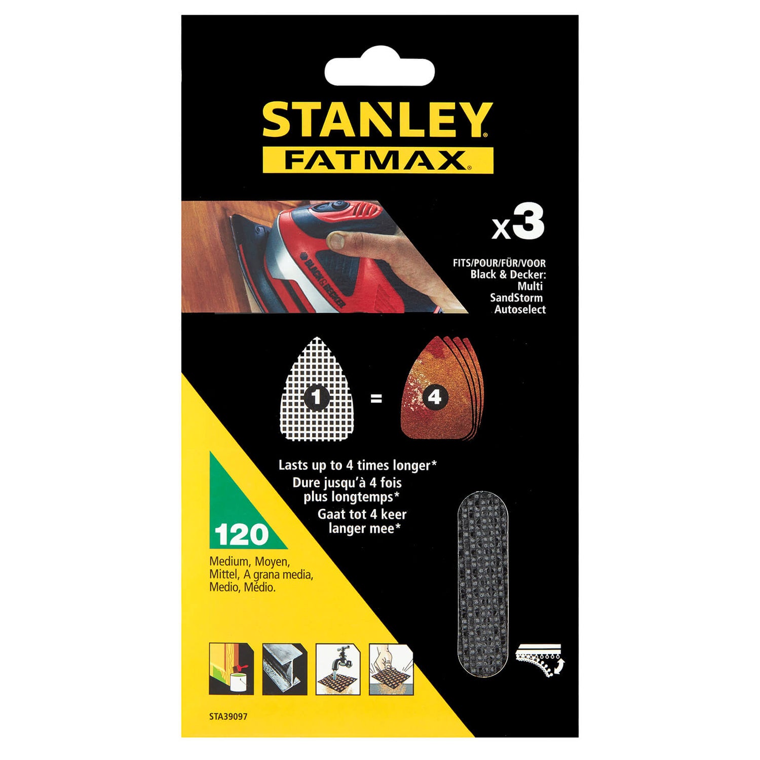 STANLEY FATMAX 3x 120g MultiSander Mesh Sanding Sheets Homebase