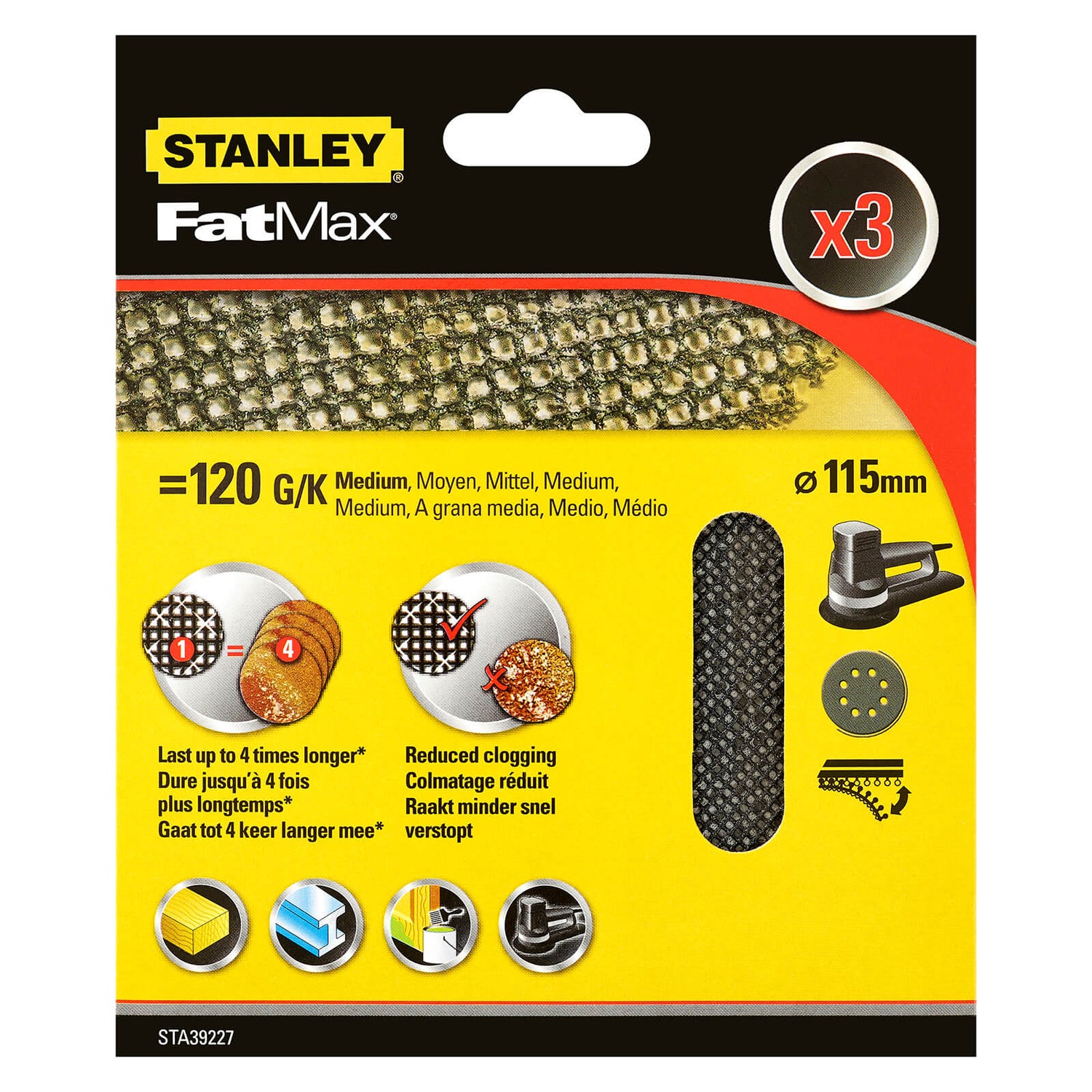 STANLEY FATMAX 3x 120g Quick Fit Random Orbital Sanding Mesh Discs 115mm Homebase