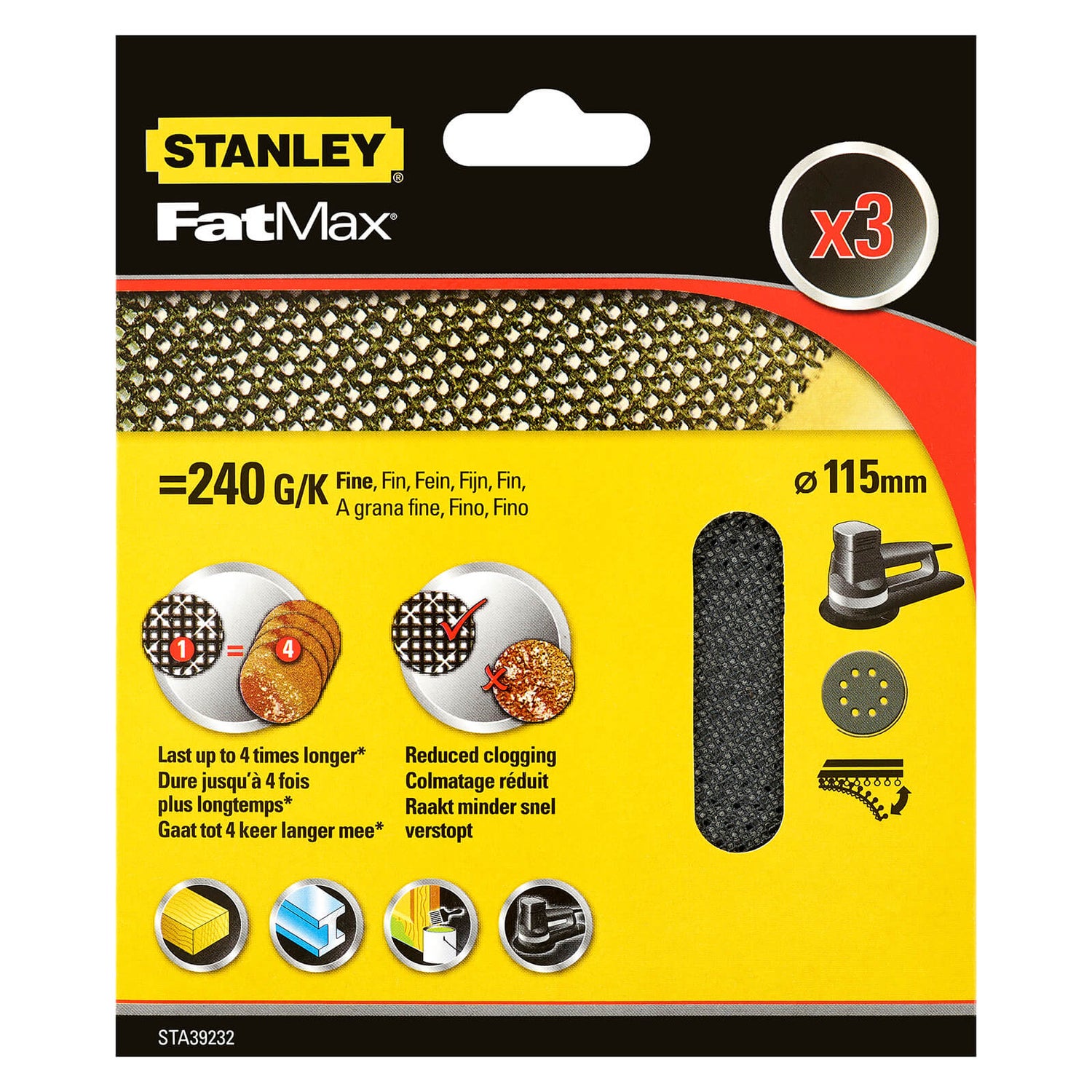 Stanley Fatmax 3x 240g Quick Fit Random Orbital Sanding Mesh Discs