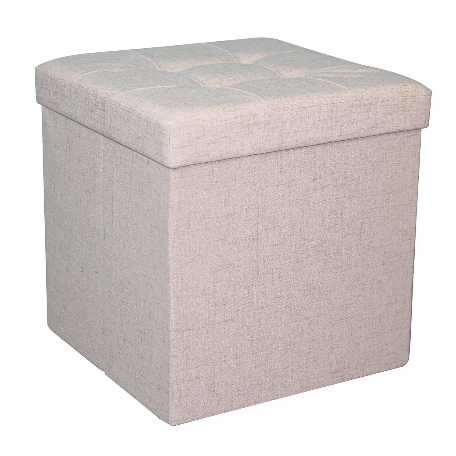 Linen Ottoman Oatmeal 40x40x40cm Homebase