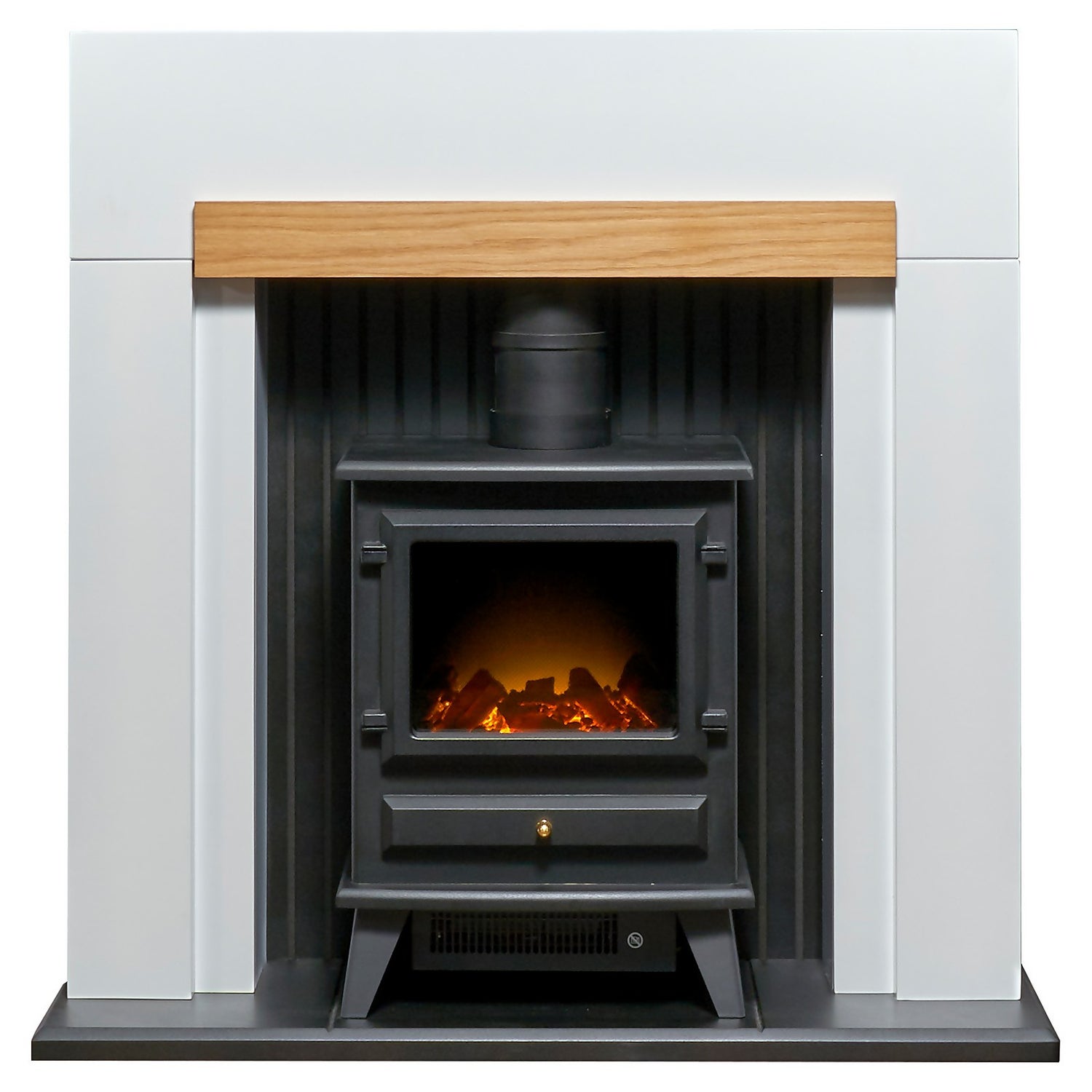 Adam Salzburg in White & Oak with Hudson Electric Stove in Black Homebase